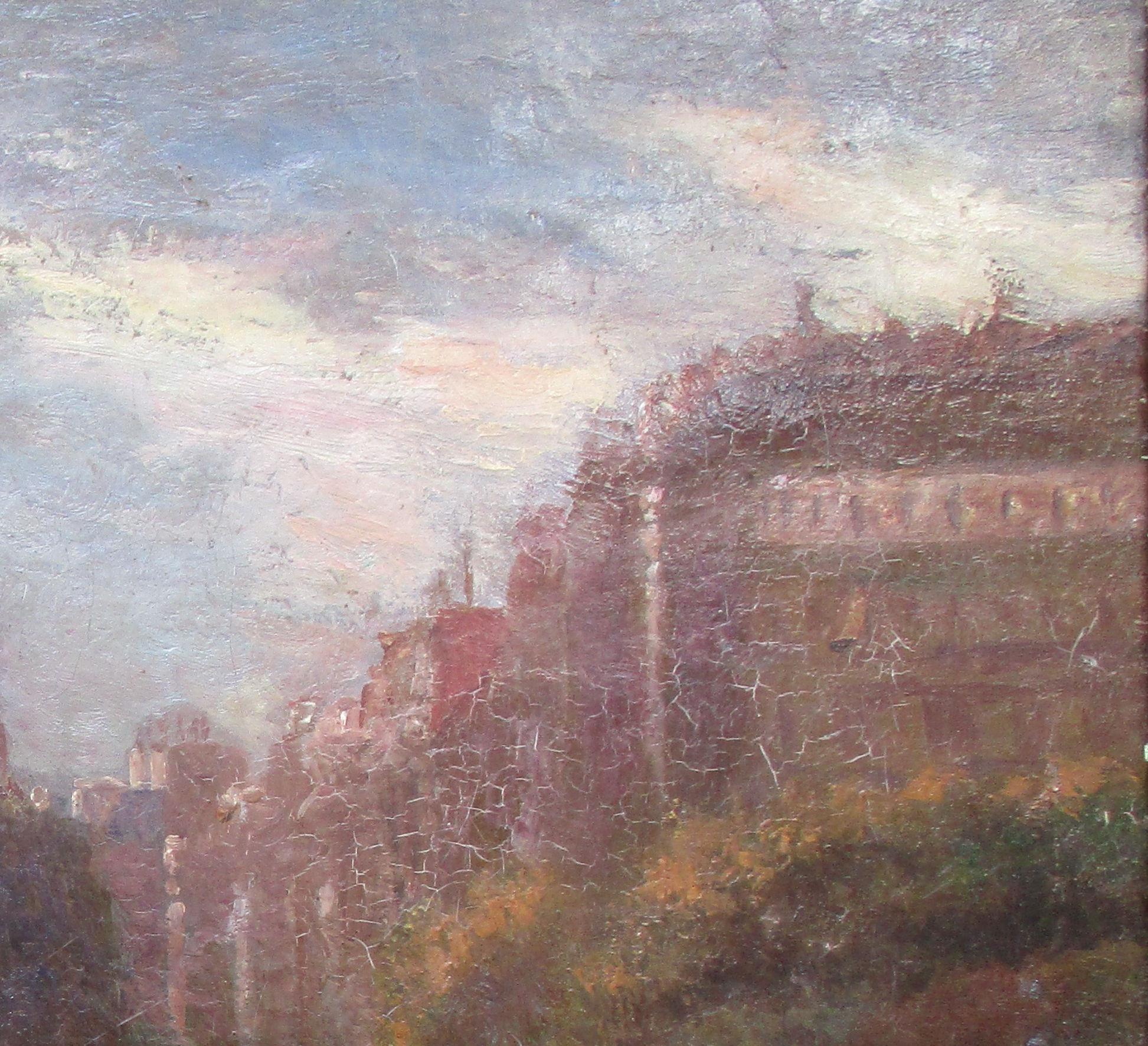 Paris Notre Dame Cathedral and the Seine in Summer evening light  - Gray Landscape Painting by Unknown