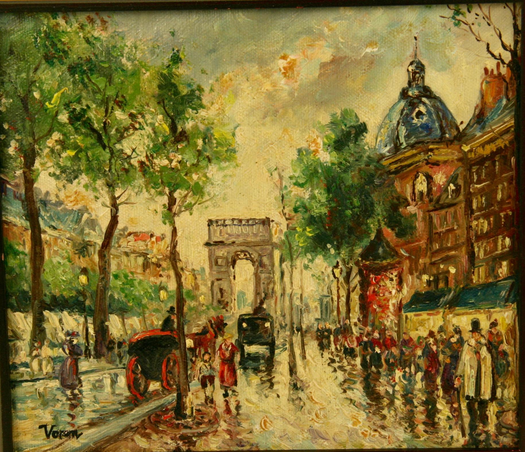Unknown Landscape Painting - Impressionist Paris Street Scene Painting