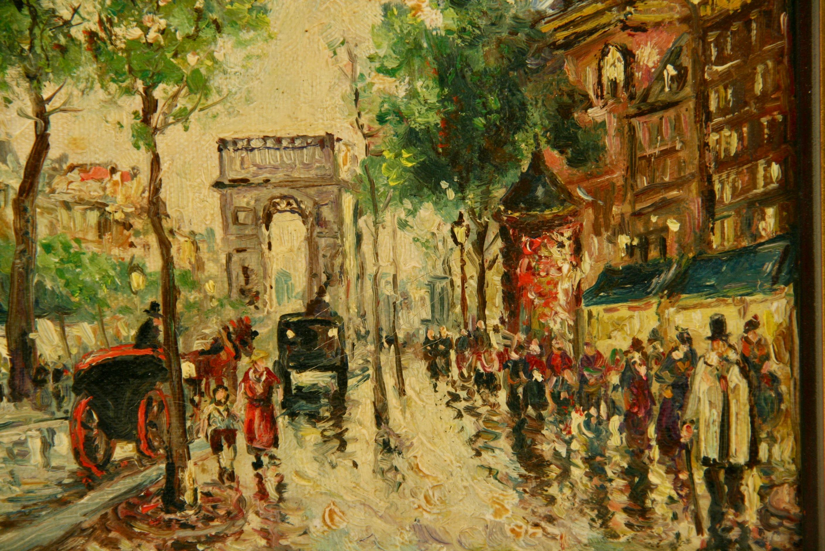 #5-2983 Paris,oil on canvas applied to a board, displayed in a wood frame, signed lower left by Varen.Age wears on the frame