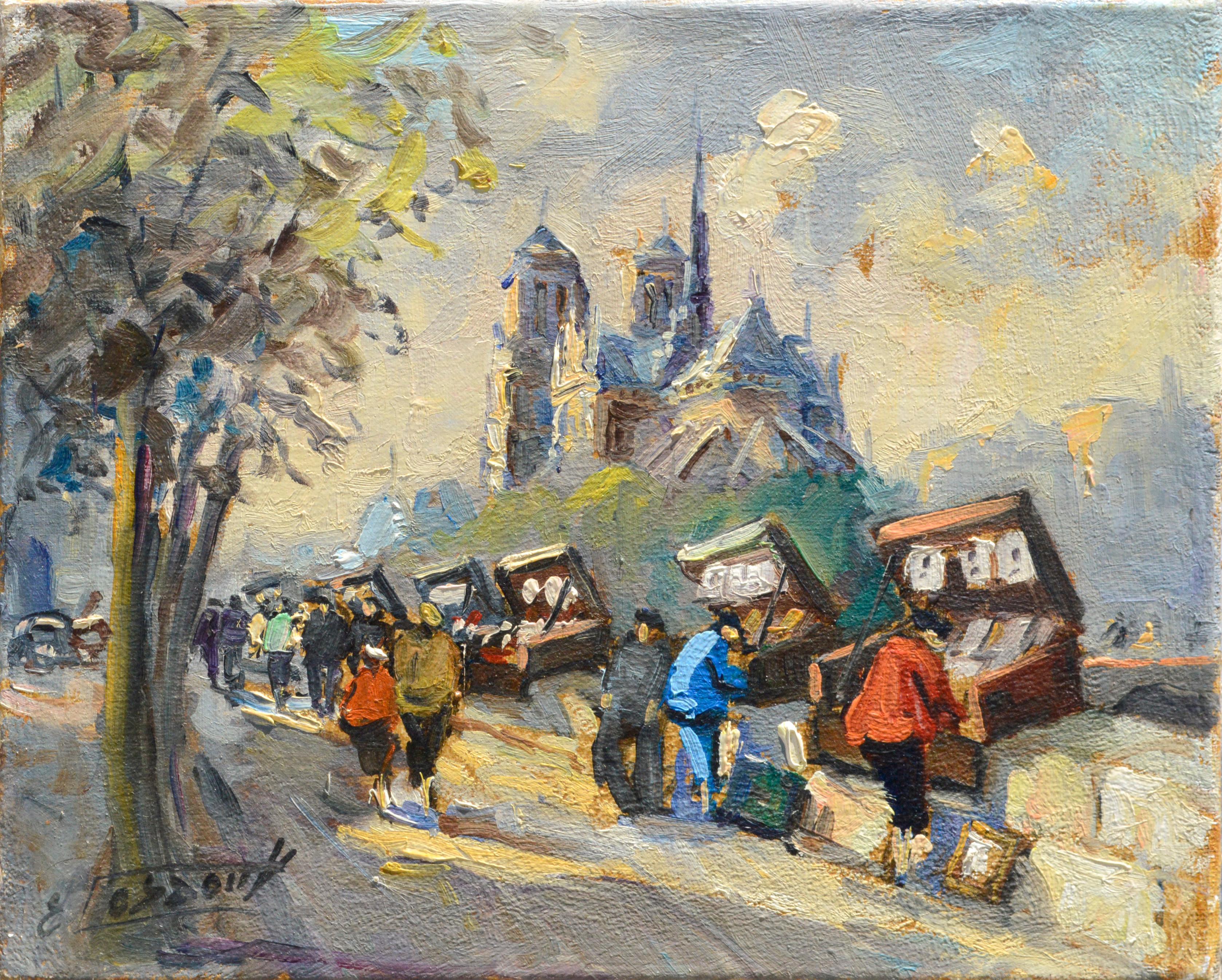 Paris Street Vendors - Genre Landscape - Painting by Unknown