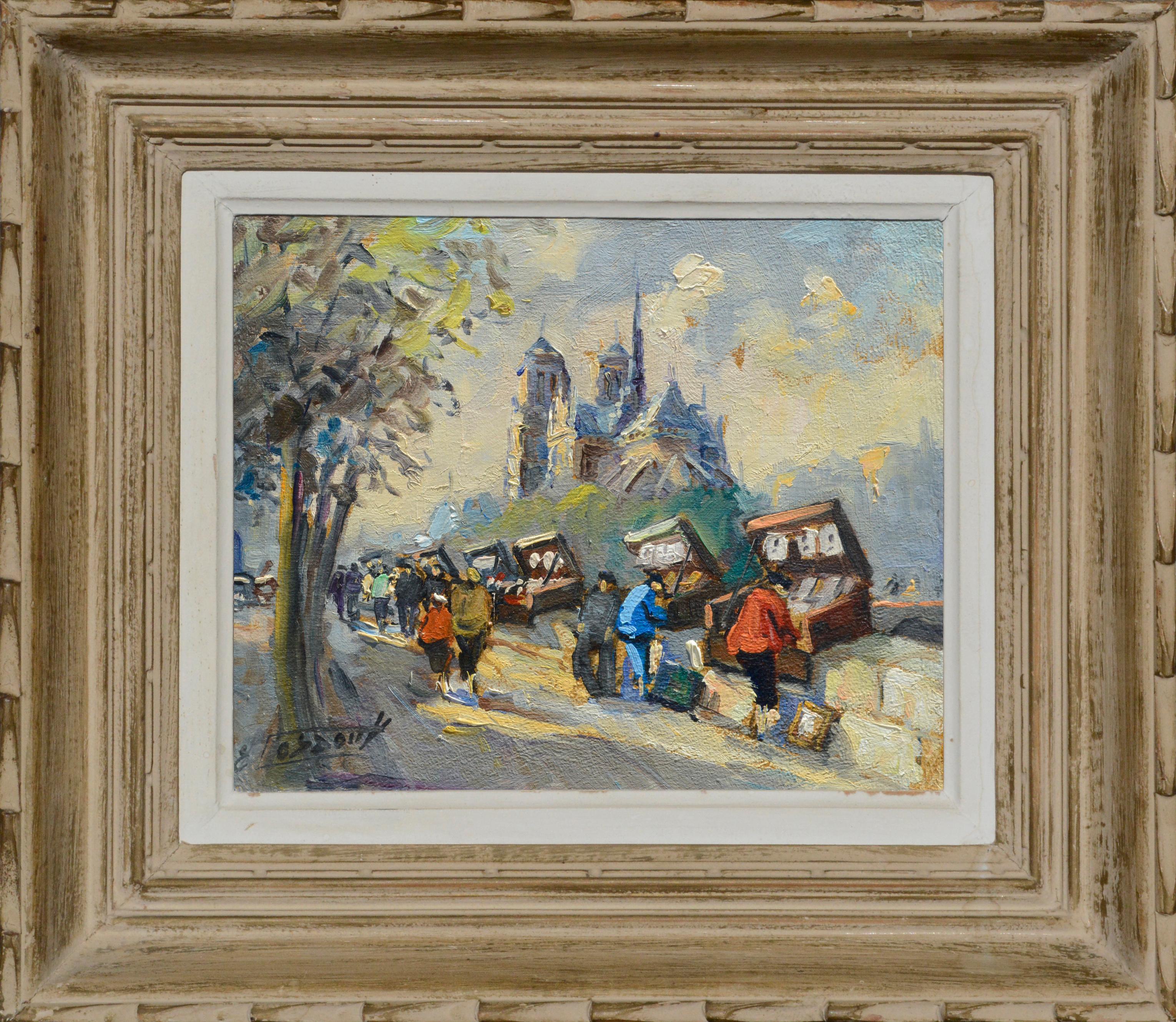 Unknown Figurative Painting - Paris Street Vendors - Genre Landscape