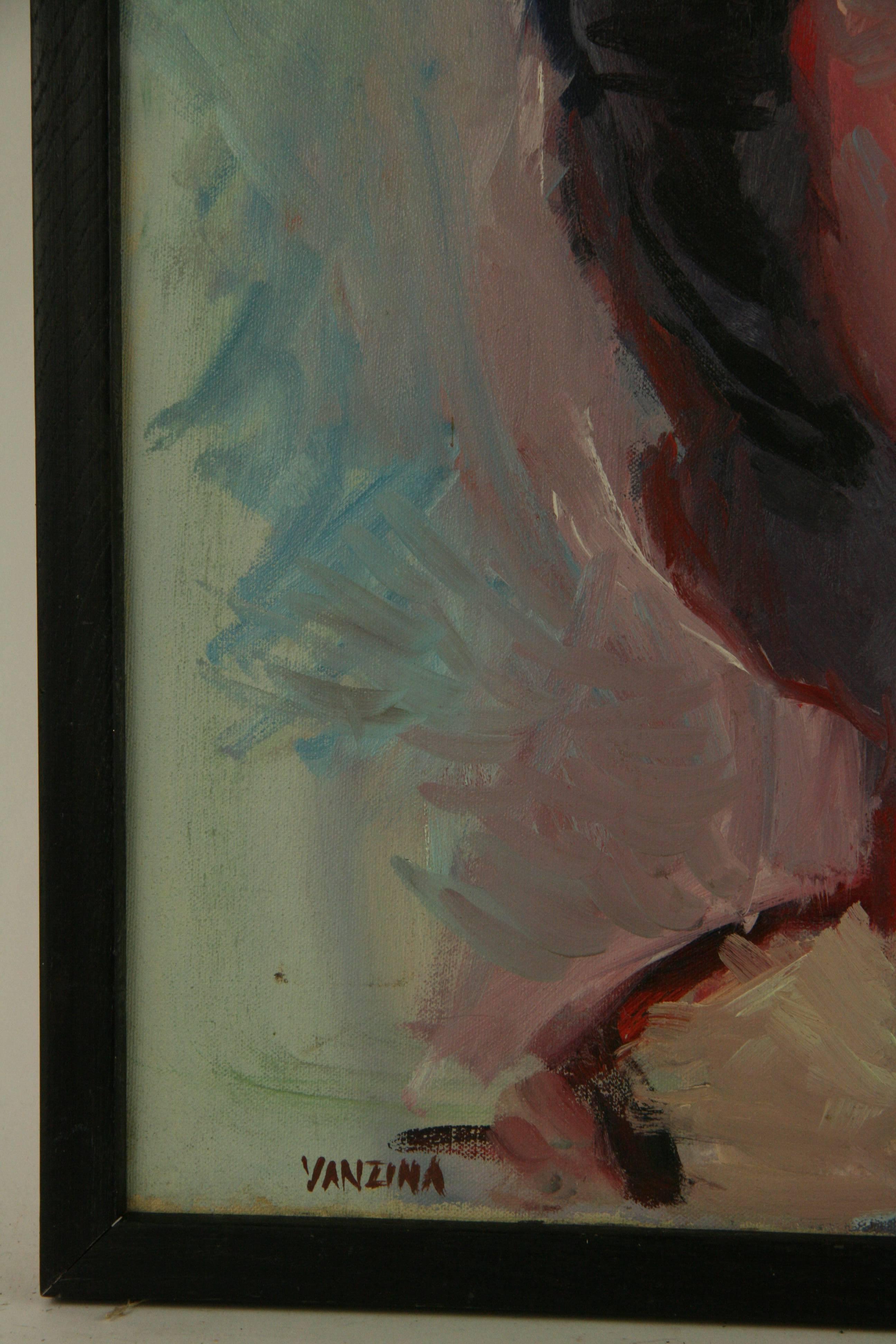 5-2714 Impressionistisches Frauenporträt, Öl auf Leinwand, ausgestellt in einem schwarzen Holzkasten  Rahmen, links unten von Vanzina signiert. Bildgröße 19,50 H x 15,50 B