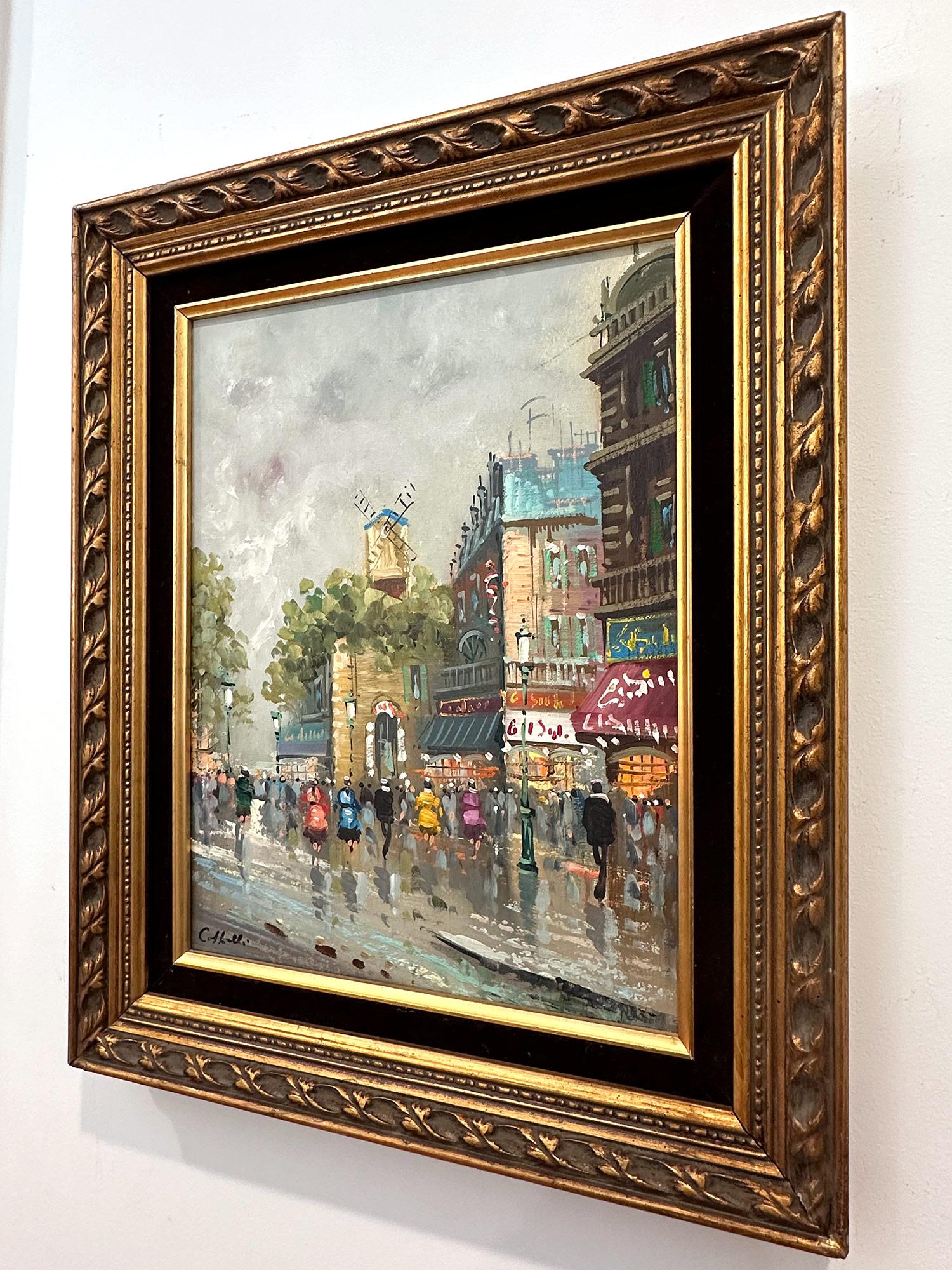 Peinture à l'huile sur toile post-impressionniste du 20e siècle - Scène de rue de café parisienne  en vente 6