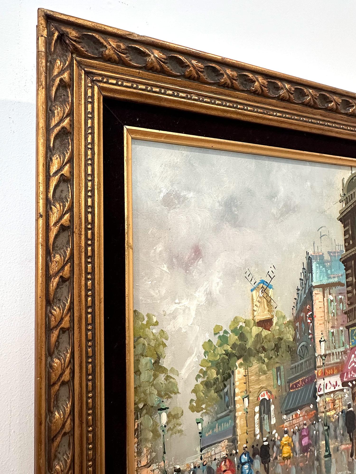 Peinture à l'huile sur toile post-impressionniste du 20e siècle - Scène de rue de café parisienne  en vente 7