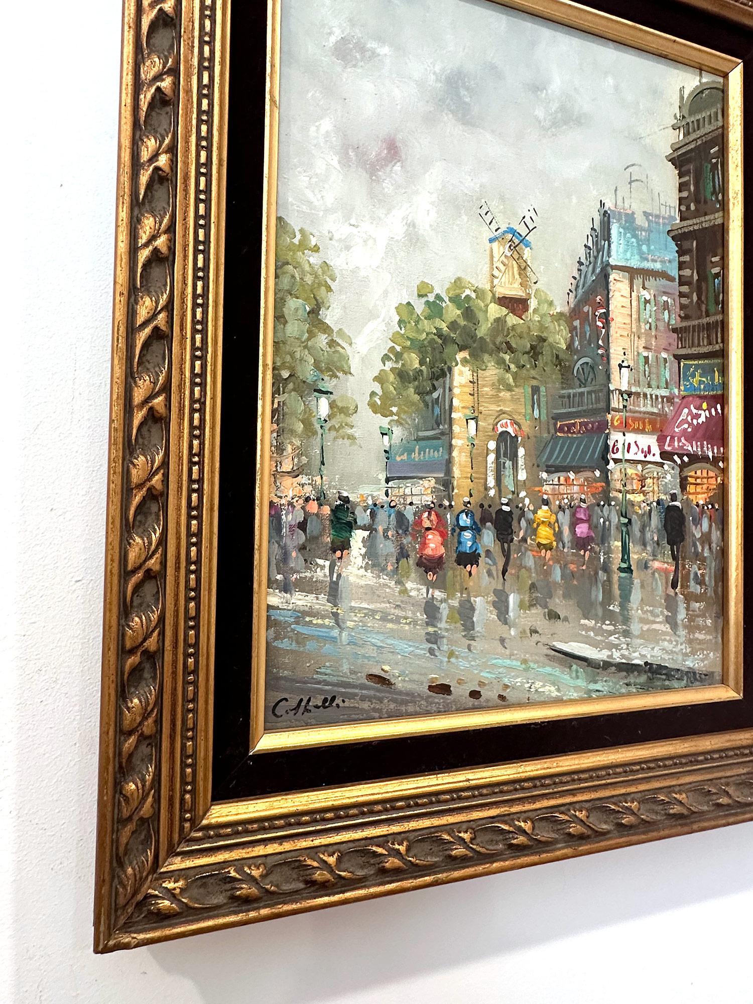 Peinture à l'huile sur toile post-impressionniste du 20e siècle - Scène de rue de café parisienne  en vente 8