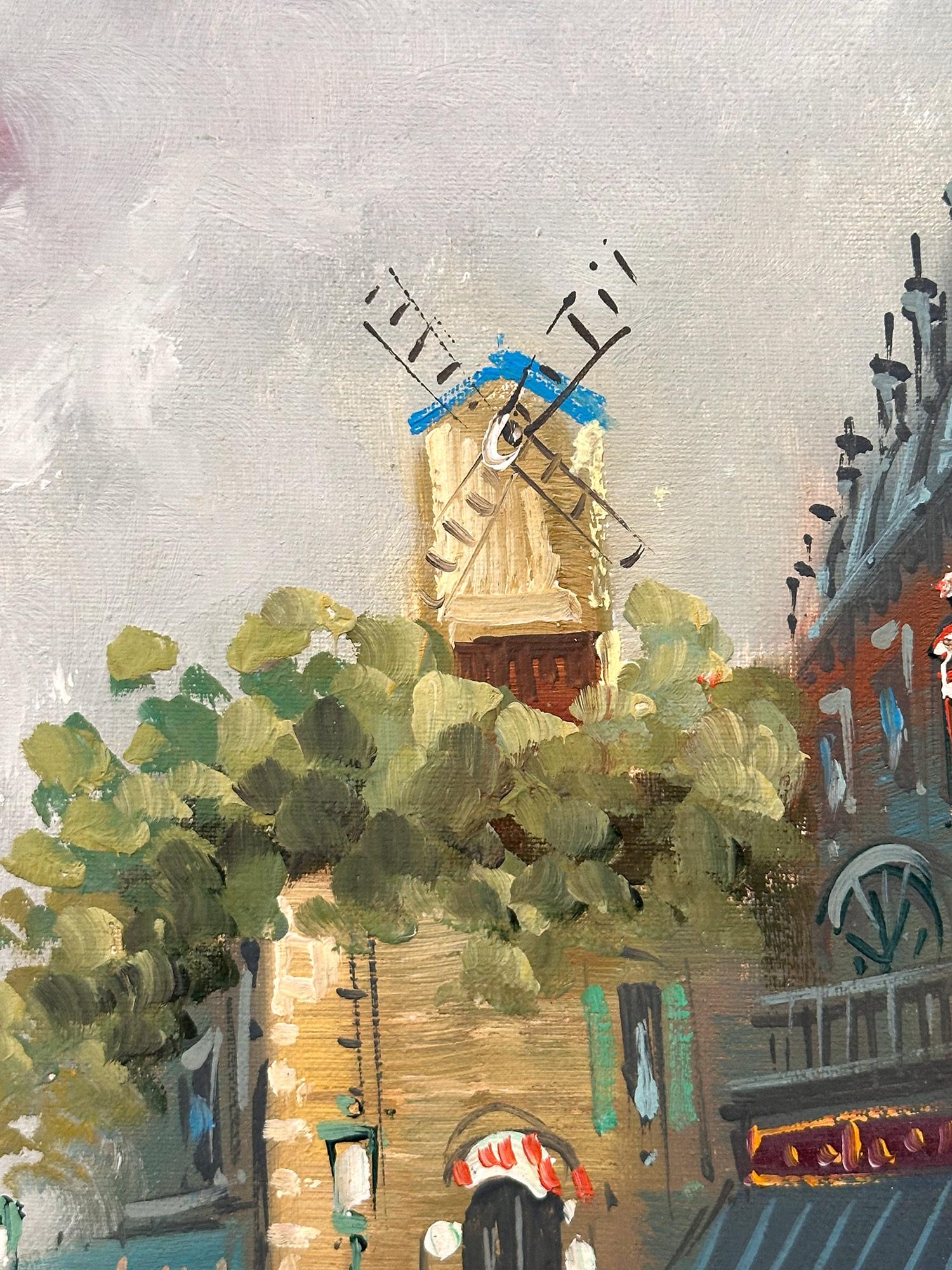 
In quest'opera, l'artista ritrae il suo soggetto in modo astratto e impressionistico, catturando la scena della strada trafficata del Café con il moulin rouge ritratto in lontananza. L'artista ha utilizzato per lo più olio con una spatola, con