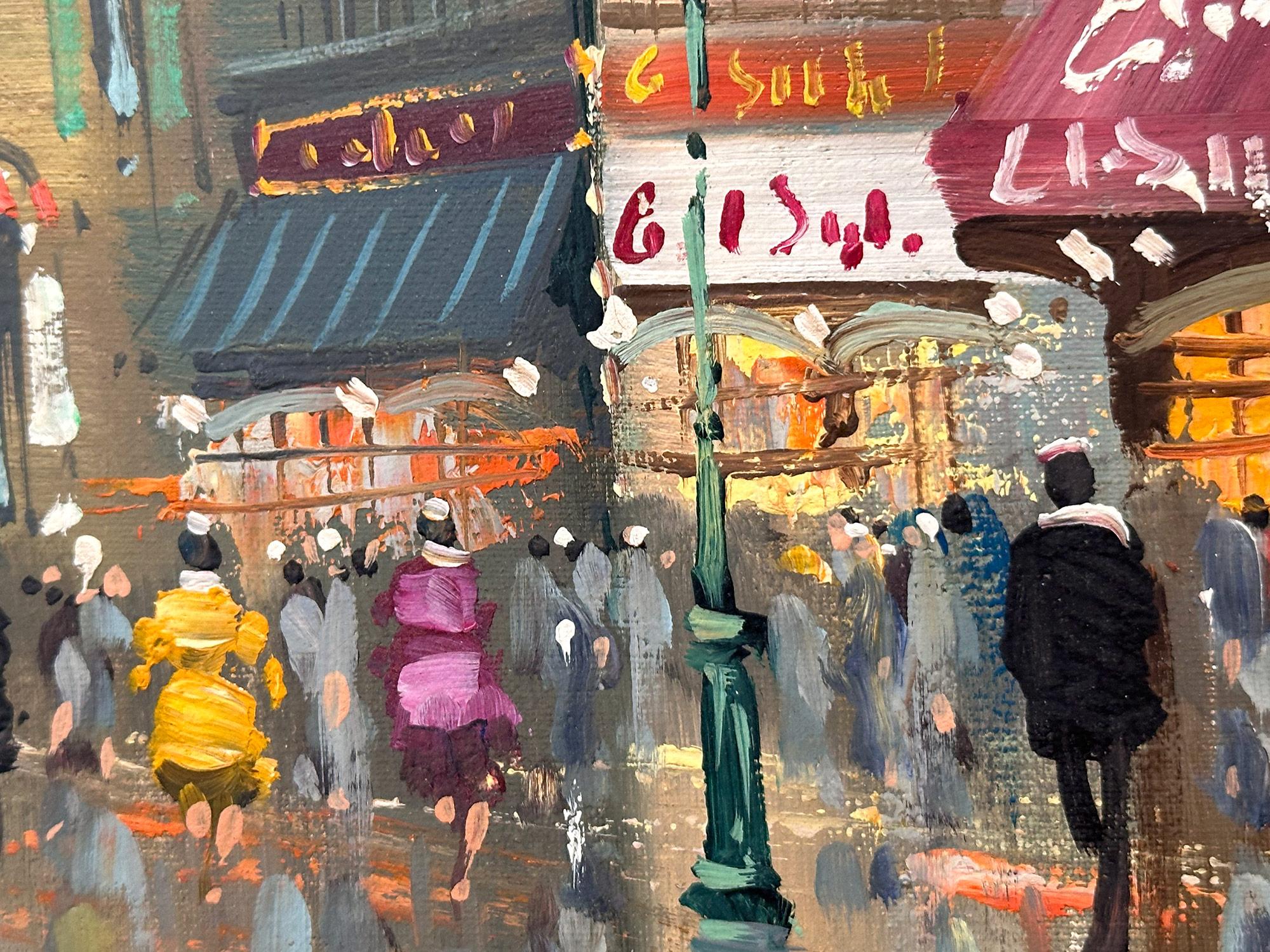 Peinture à l'huile sur toile post-impressionniste du 20e siècle - Scène de rue de café parisienne  en vente 3