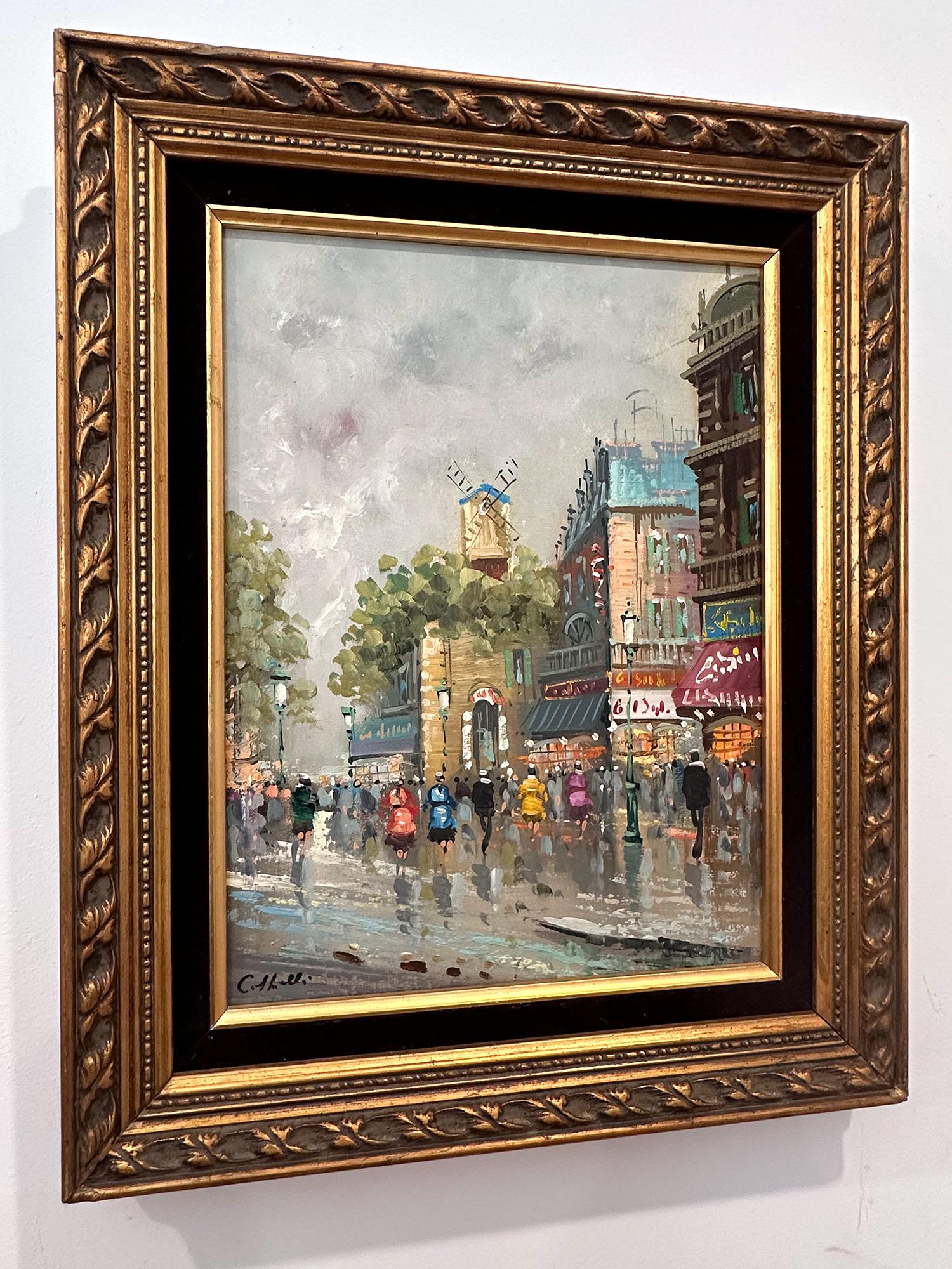 Peinture à l'huile sur toile post-impressionniste du 20e siècle - Scène de rue de café parisienne  en vente 4