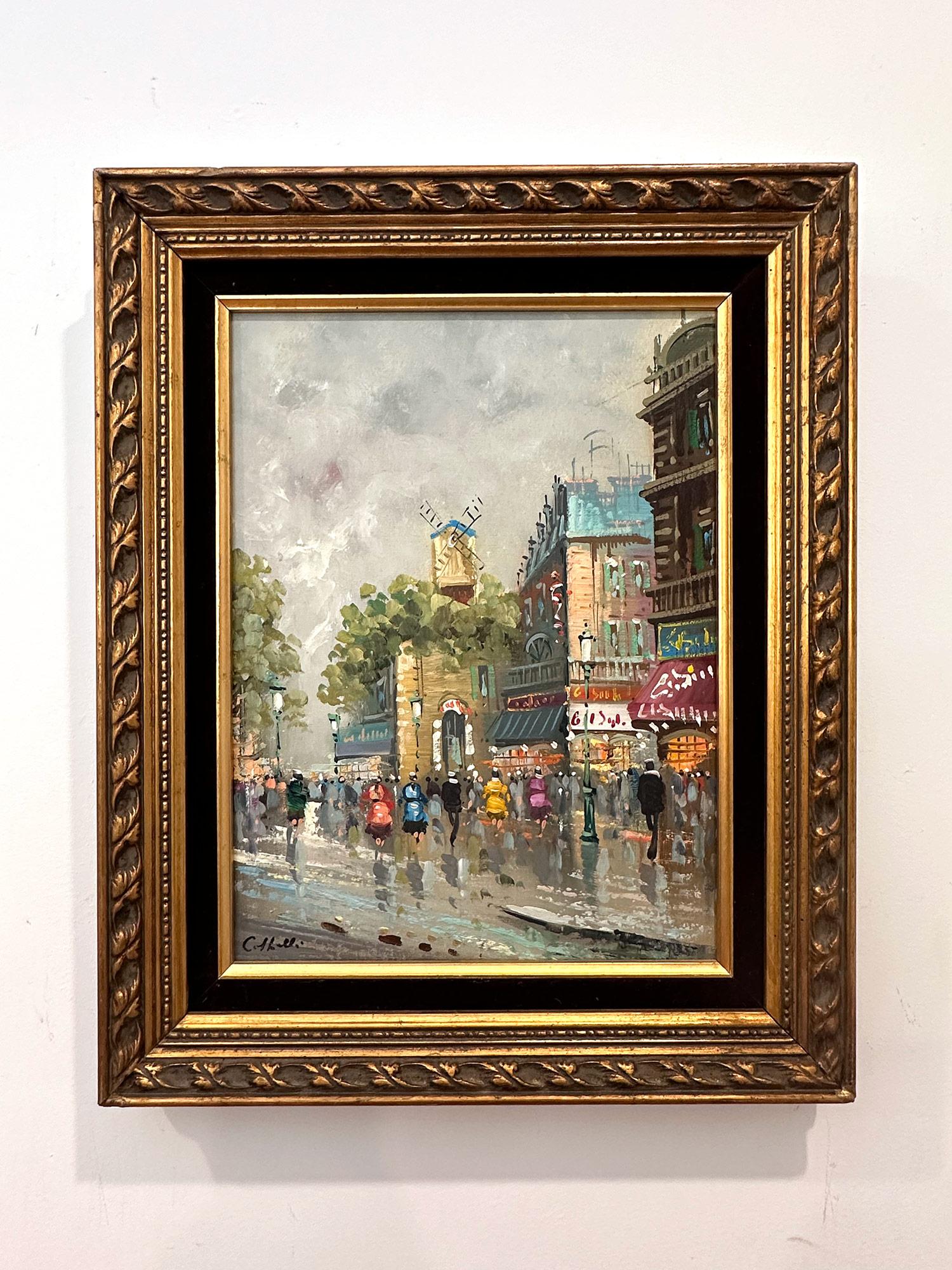 Peinture à l'huile sur toile post-impressionniste du 20e siècle - Scène de rue de café parisienne  en vente 5
