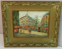Parisian Street Scene Oil Painting, Framed, 1940s, 9.5x7.5 Inches
