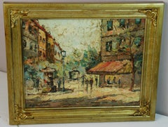 Parisian Cafe Street Scene, Oil on Canvas, Circa 1940 framed