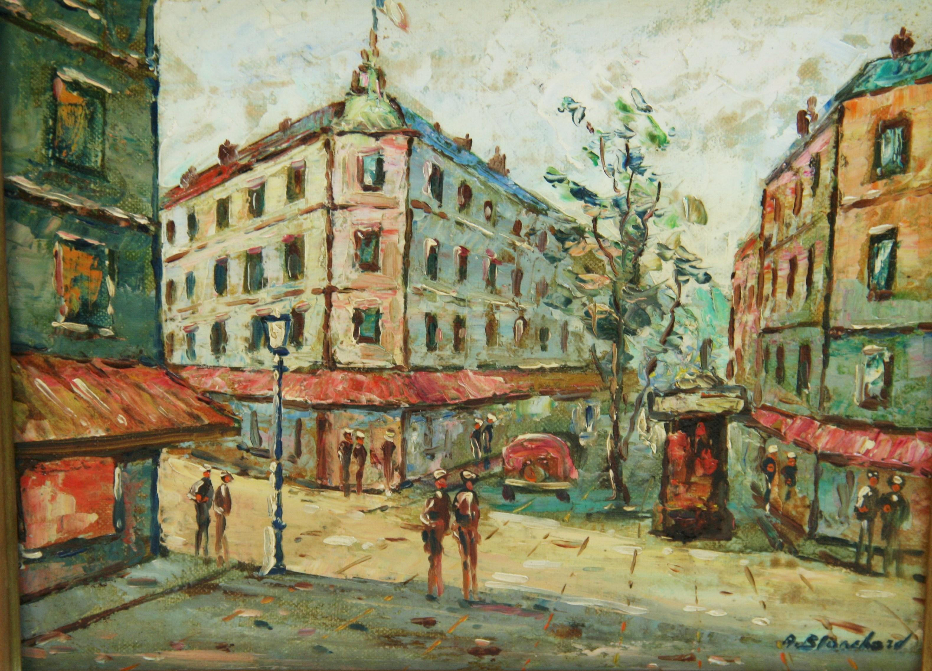 Parisian  Street Scene - Brown Figurative Painting by Unknown