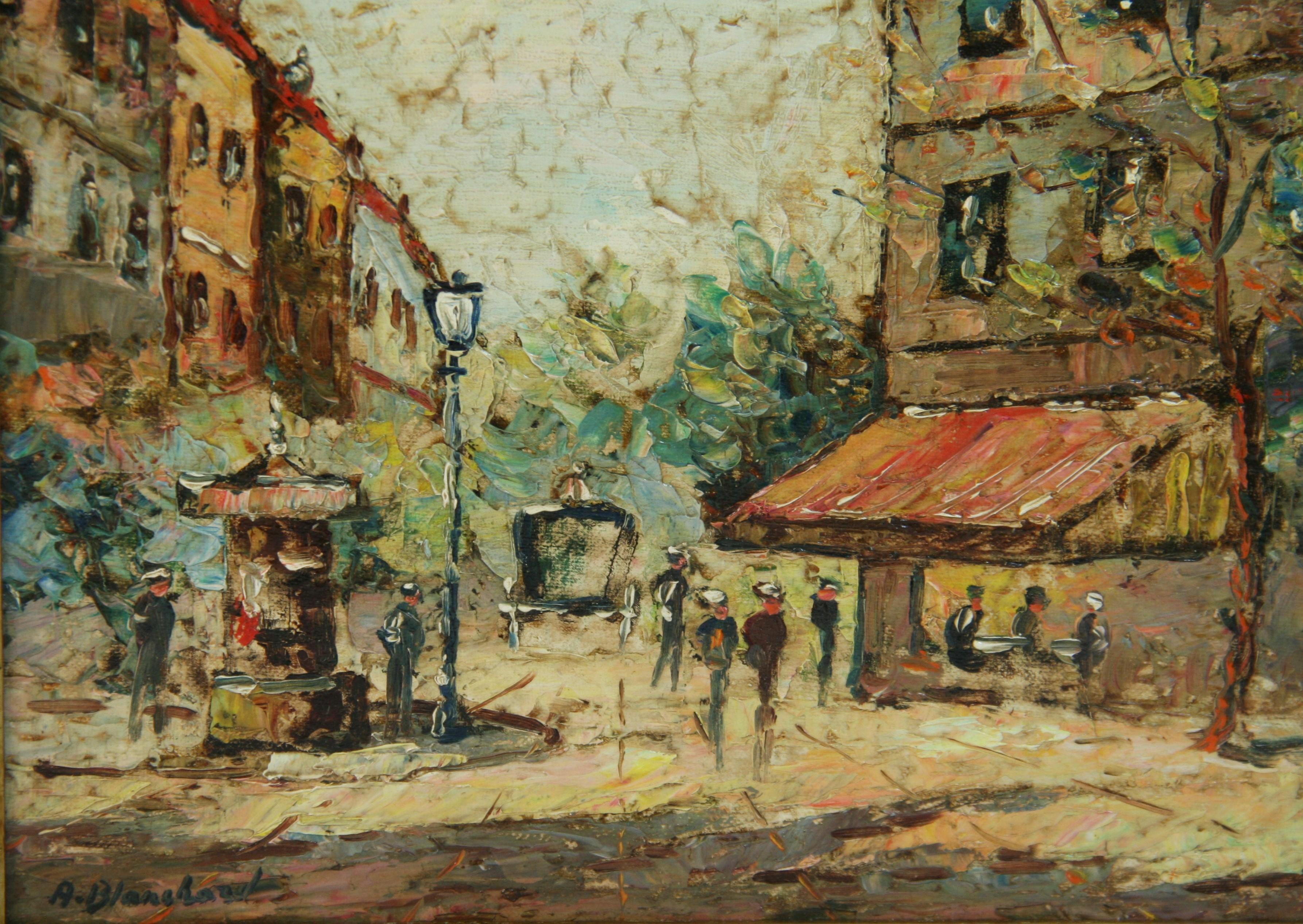 Parisian  Cafe Street Scene - Brown Landscape Painting by Unknown