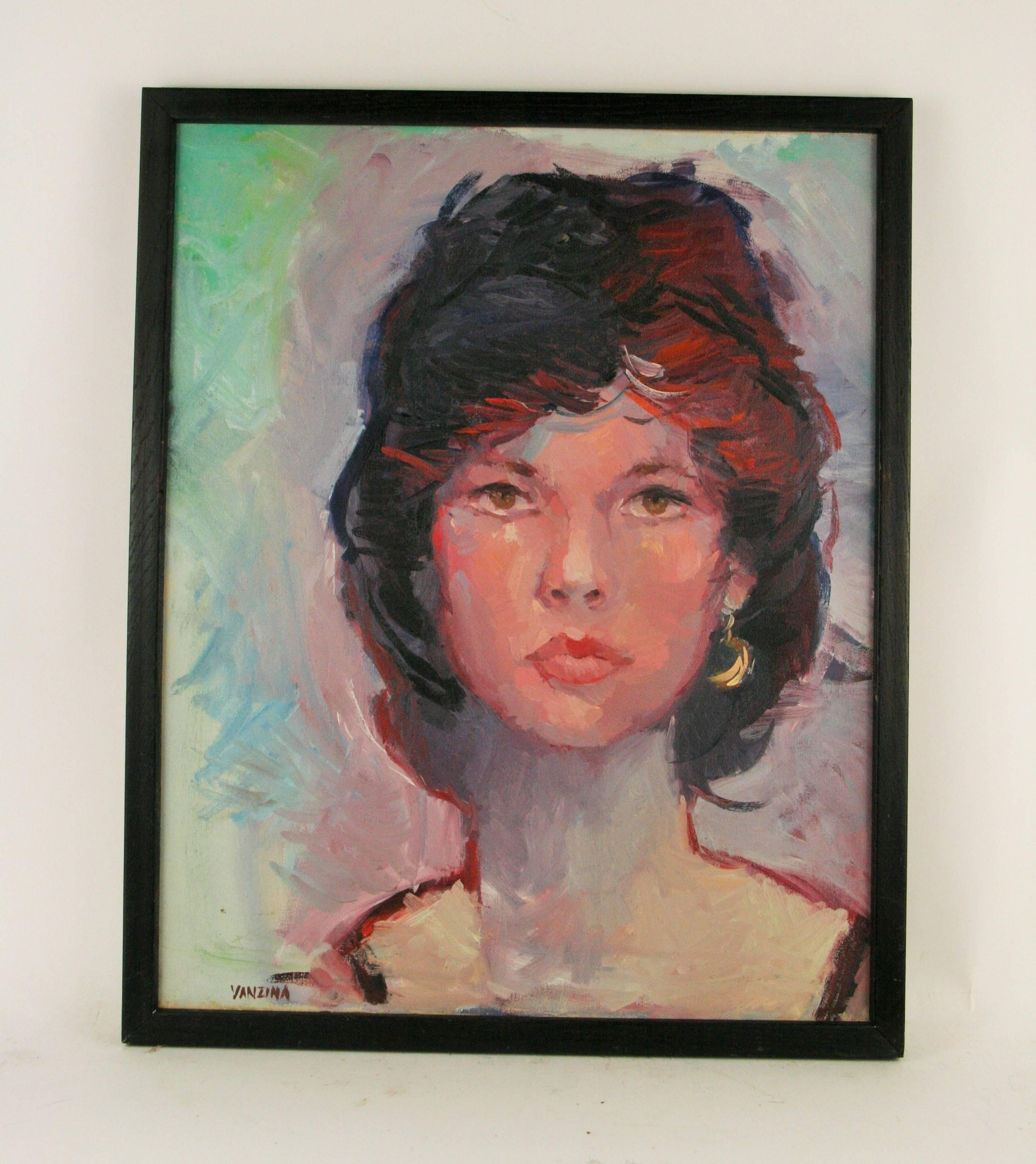 Parisian Female  Portrait Oil Painting by Vanzina For Sale 1