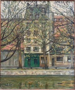 Casas parisinas en el Canal Saint-Martin - Vista urbana, firmado Fechado en '57
