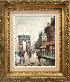 "Parisian Street Scene Arc de Triomphe" Post-Impressionist Oil Paint on Canvas