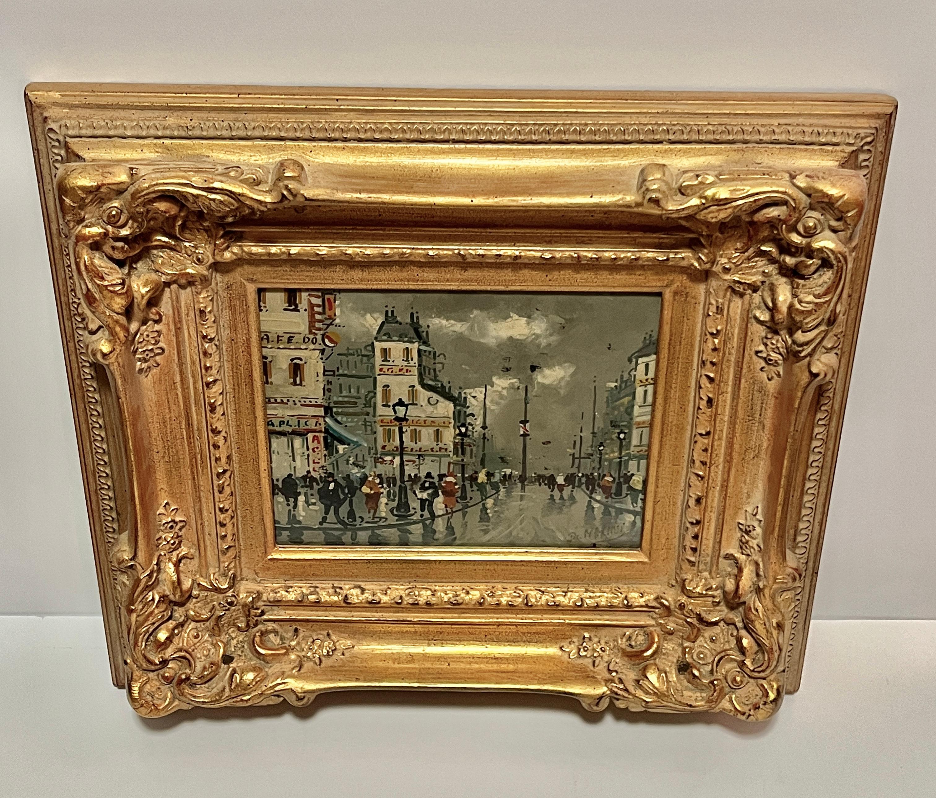 Escena callejera parisina - Landscape Painting Beige de Unknown