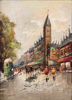 "Parisian Street Scene" French Impressionist of Paris Oil Painting on Board