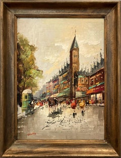 Vintage "Parisian Street Scene" French Impressionist of Paris Oil Painting on Board