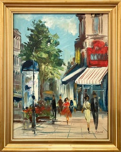 "Parisian Street Scene" French Impressionist of Paris with Figures Oil Painting 