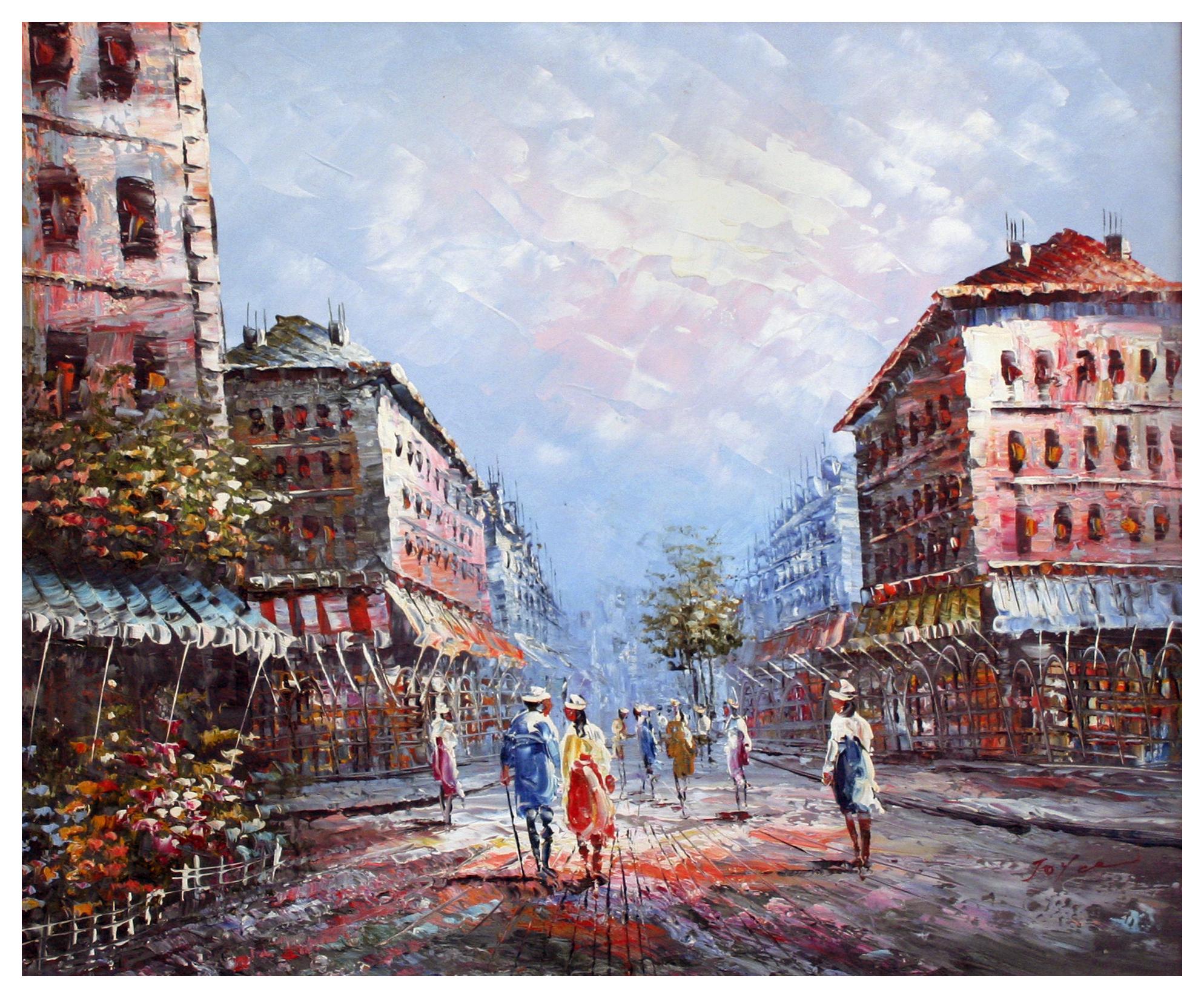 Parisian Street Scene Landscape  - Painting by Unknown