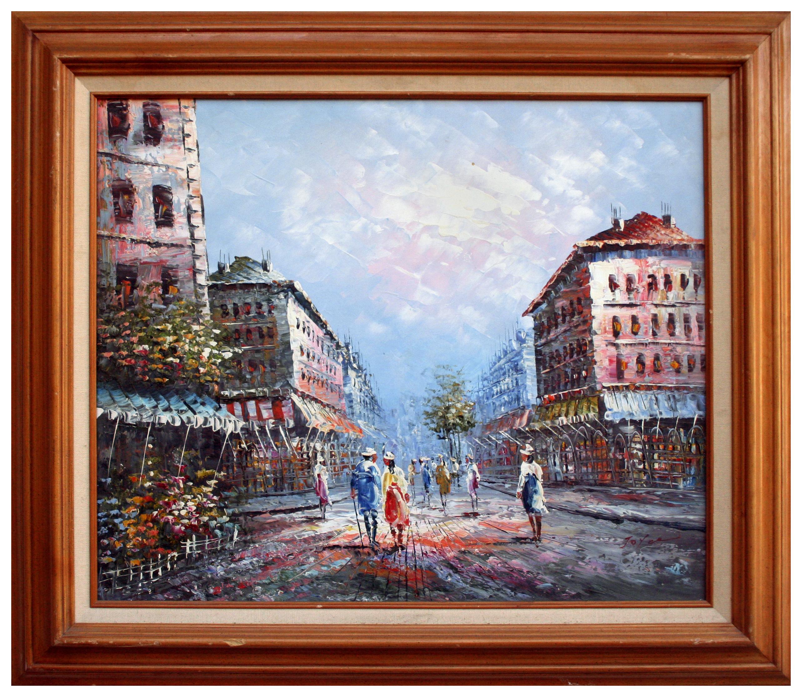 Unknown Landscape Painting - Parisian Street Scene Landscape 