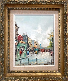 Vintage "Parisian Street Scene Moulin Rouge" Post-Impressionist Oil Paint on Canvas