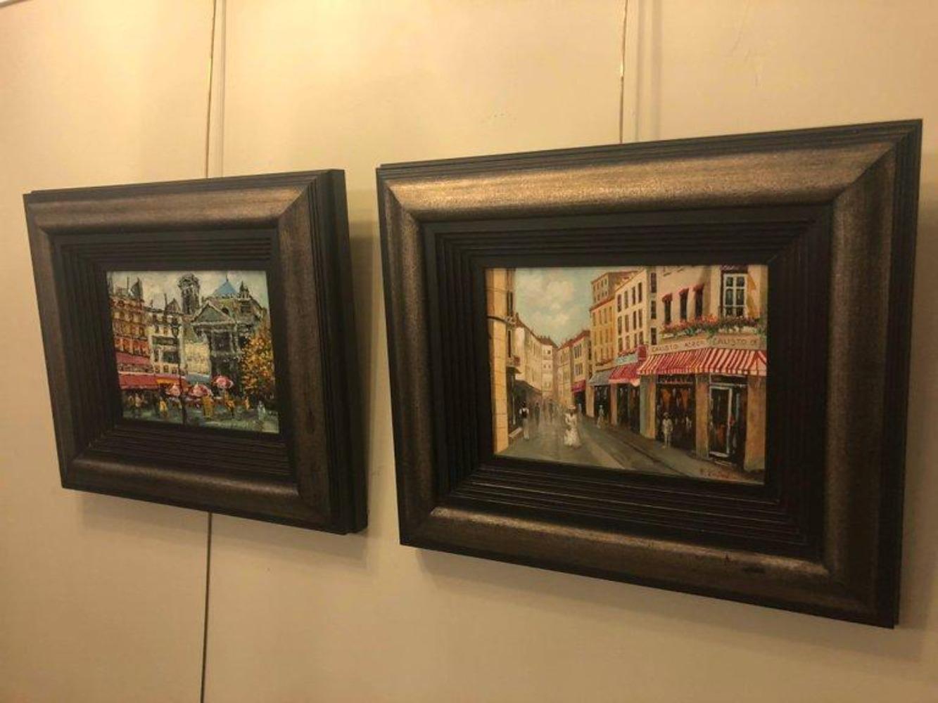 Parisian Street Scenes Oil on Canvas Painting Signed R. Roywilsens, a Pair  - Black Landscape Painting by Unknown