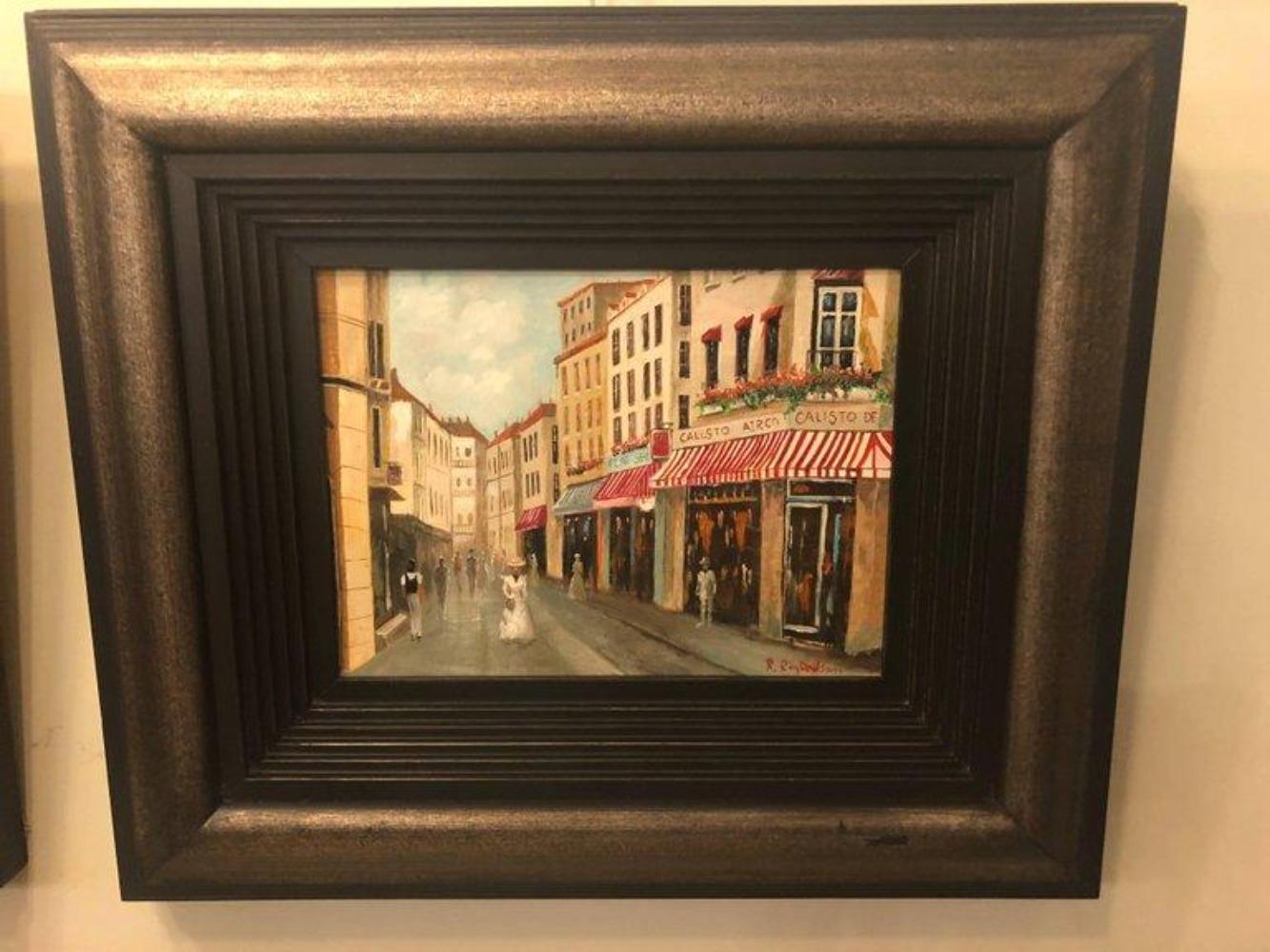 Parisian Street Scenes Oil on Canvas Painting Signed R. Roywilsens, a Pair  For Sale 1