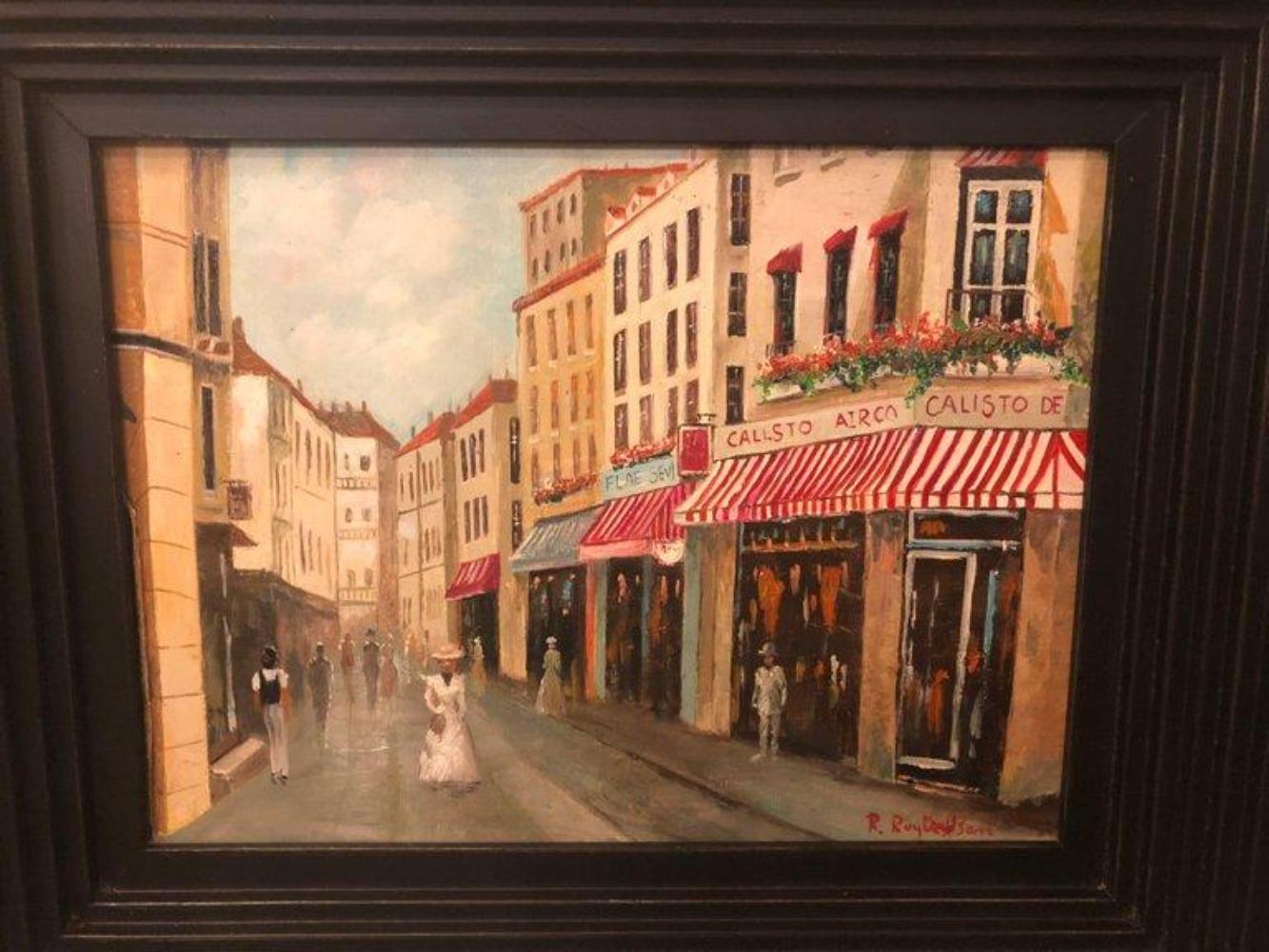 Parisian Street Scenes Oil on Canvas Painting Signed R. Roywilsens, a Pair  For Sale 3