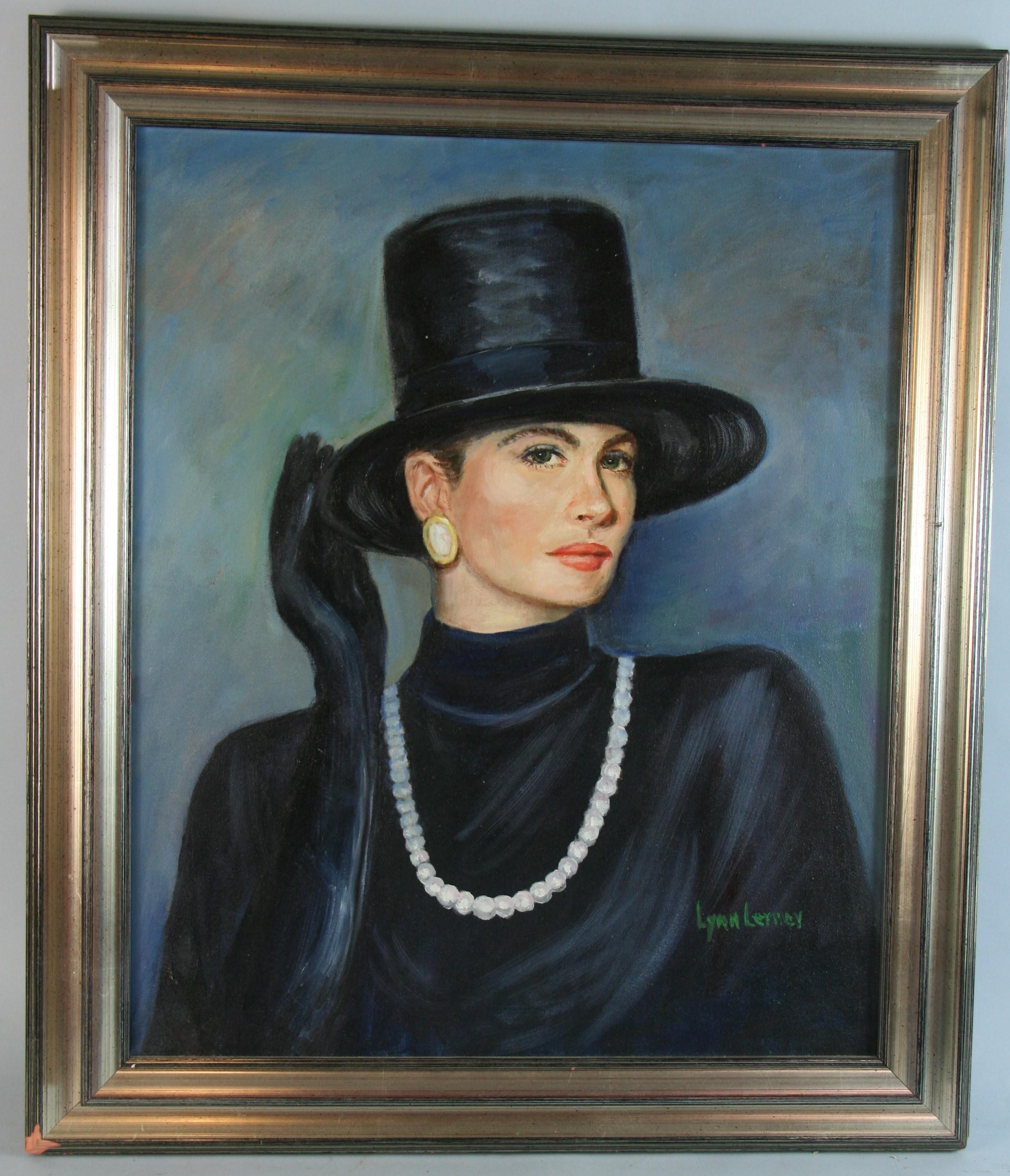 Parisian Woman with Pearl Necklace, Oil on Canvas, Framed, 1990s, 23.5x19.5"
