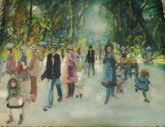 Parisians Strolling in The Park, Oil on Canvas, Framed, 1940s