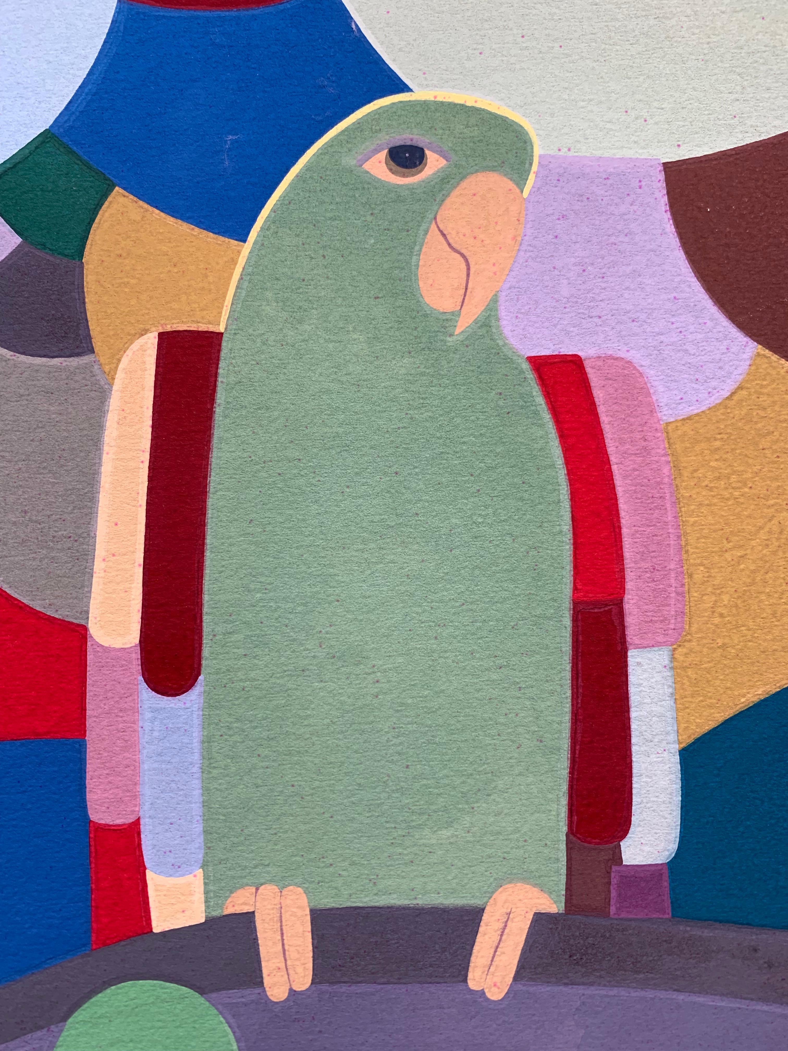 Pappagallo  (Pittura surrealista dei nativi americani Comanche) - Animal Painting Beige di Unknown