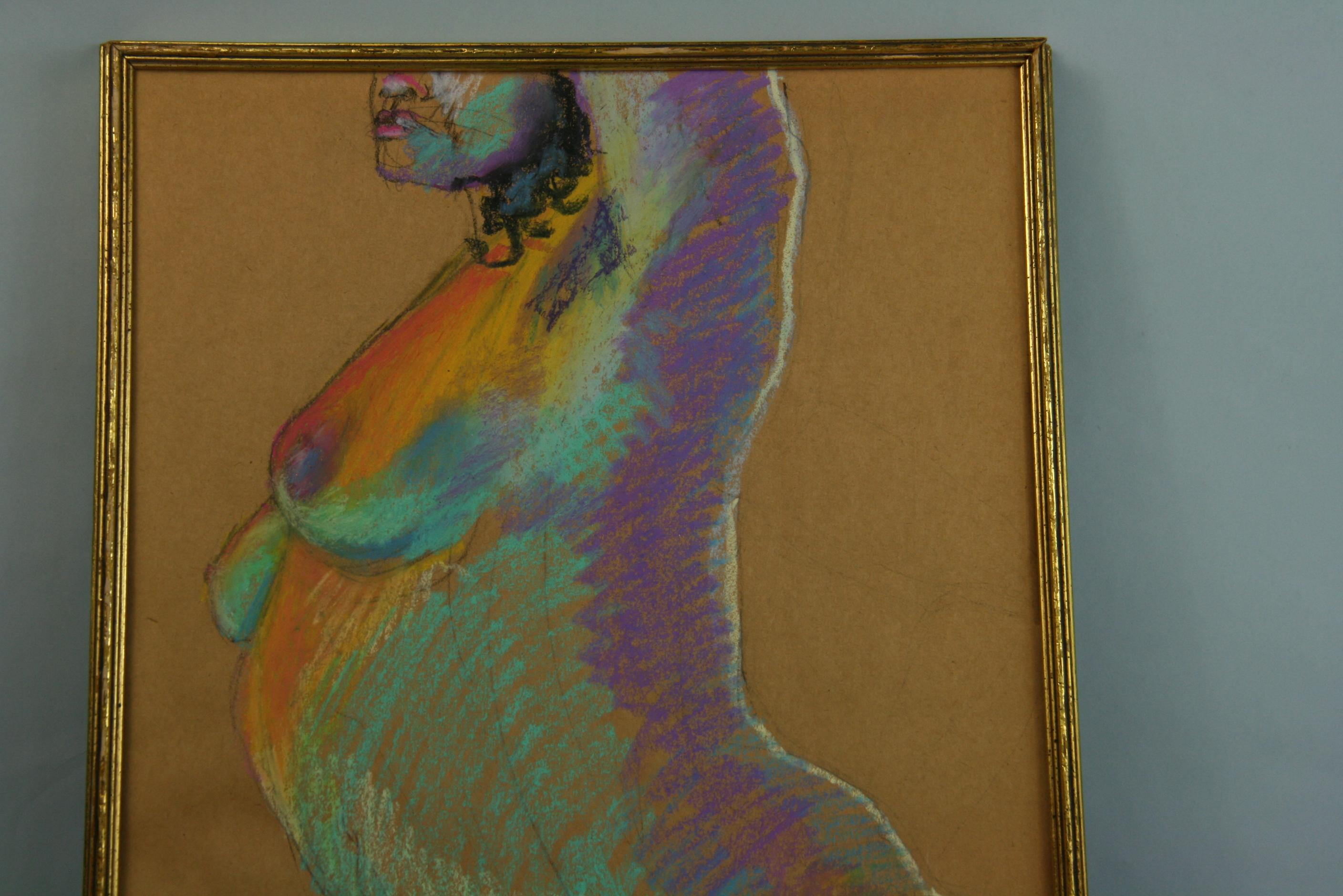 Pastel Nude On Paper - Brown Nude Painting by Unknown