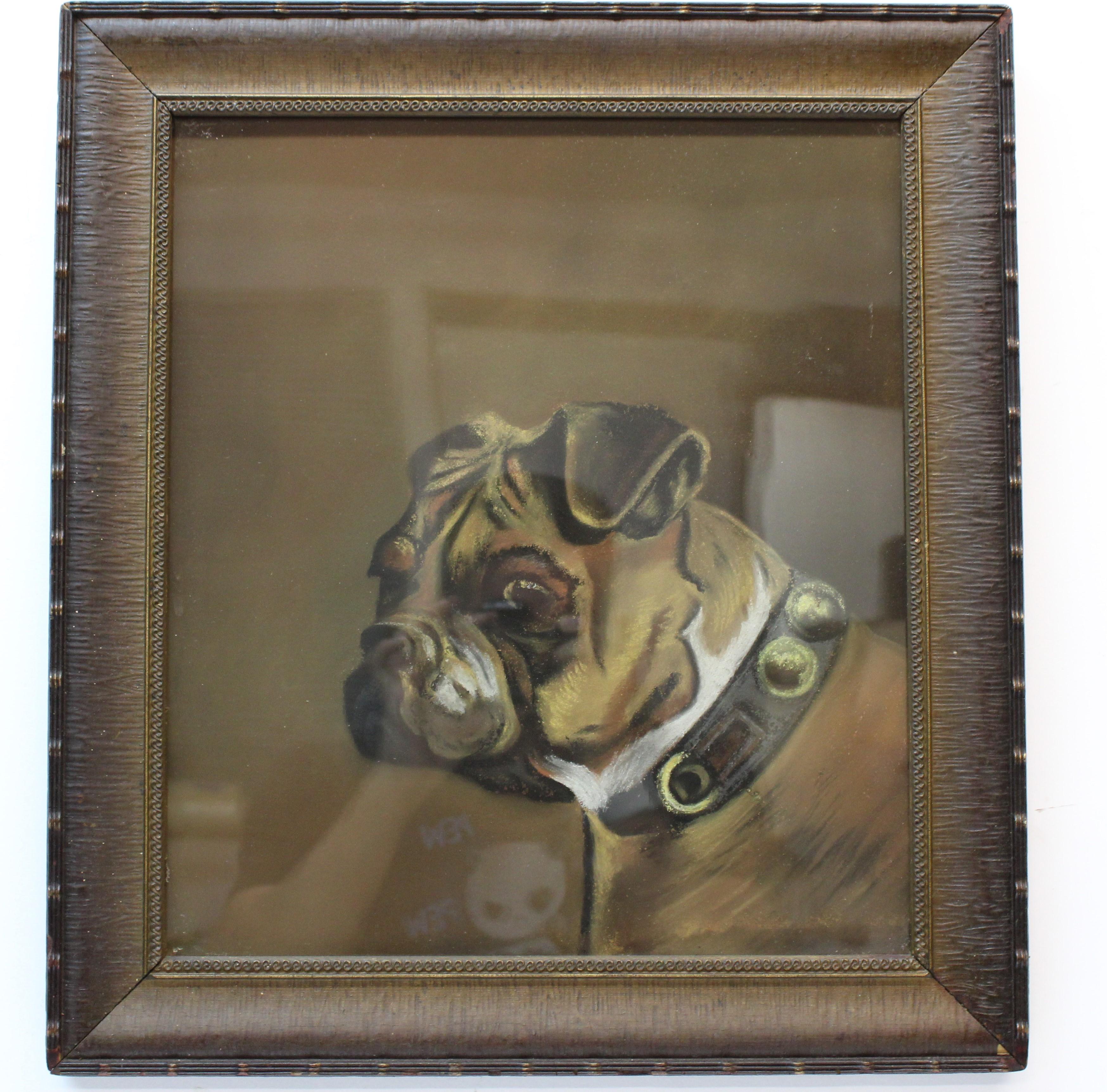 Unknown Animal Painting – Pastellfarbenes Gemälde eines Boxerhundes