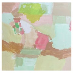 Couleurs pastel roses et vertes, peinture cubiste abstraite contemporaine française