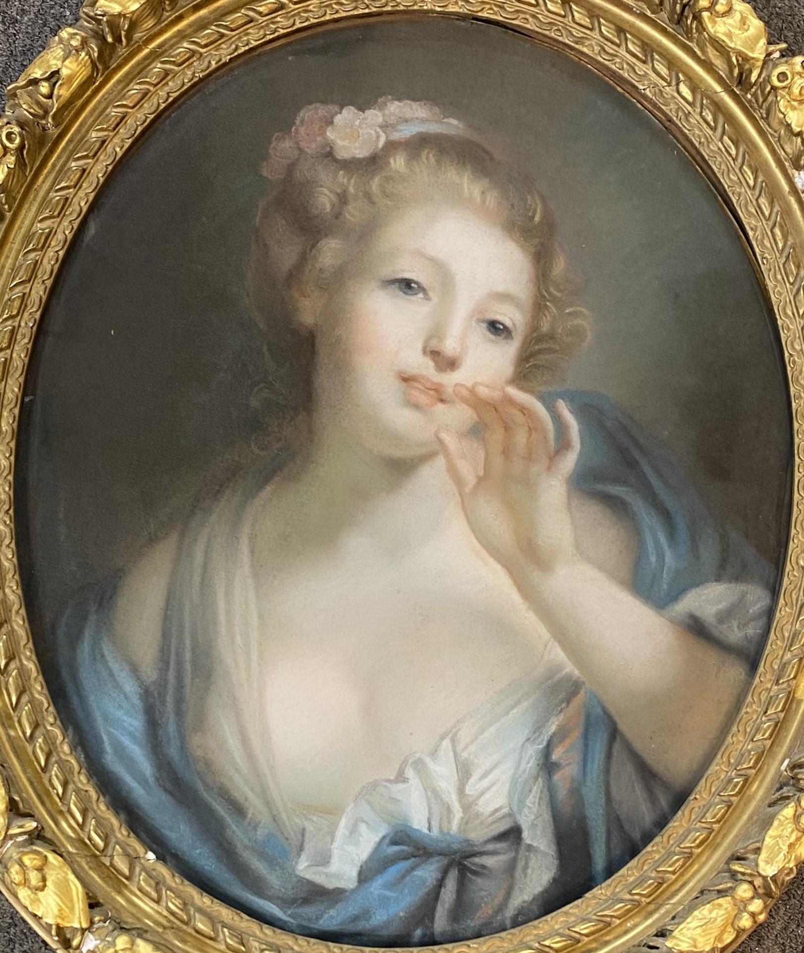 Pastellfarbenes Porträt einer jungen Frau – Painting von Unknown
