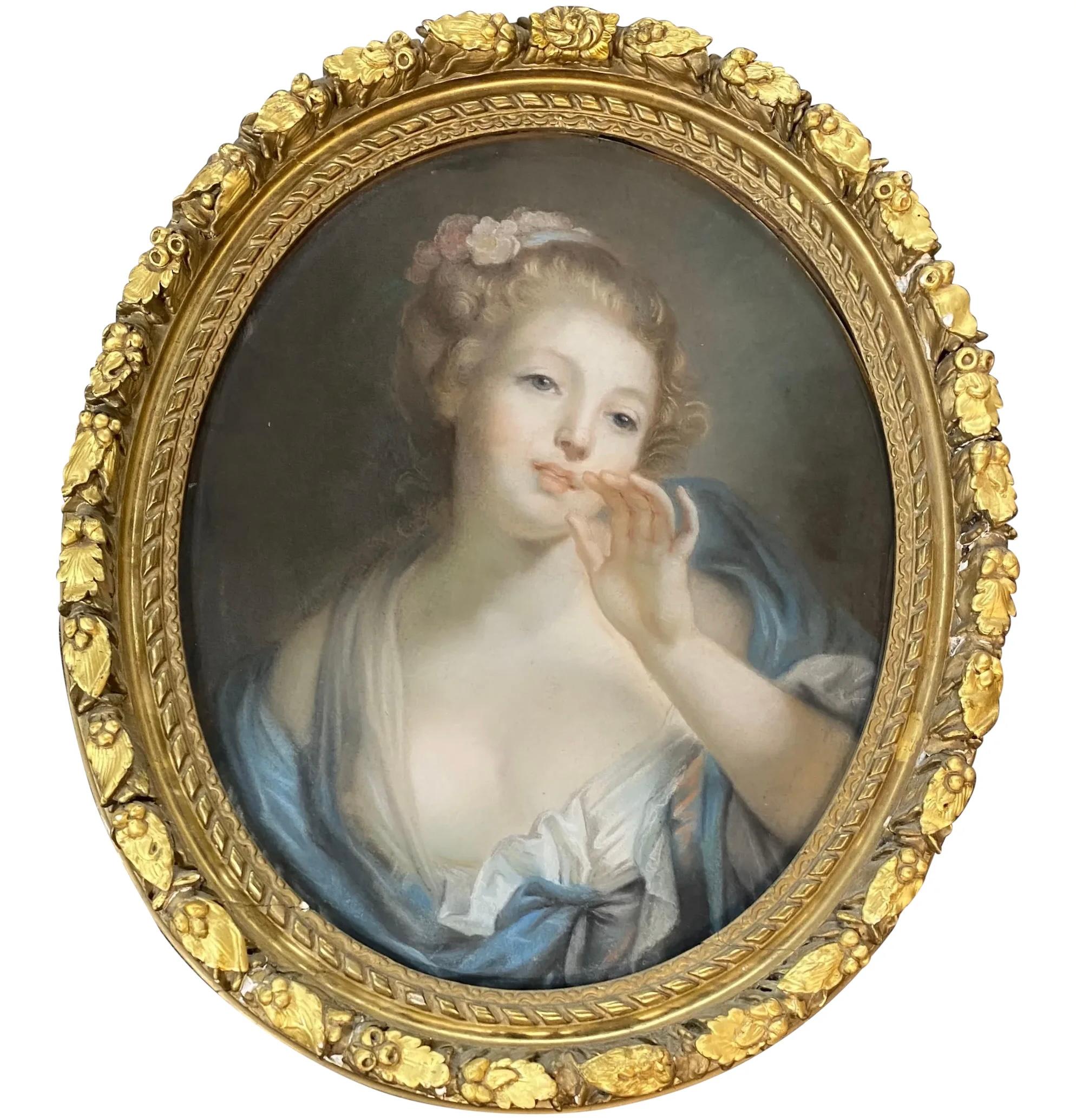 Unknown Figurative Painting – Pastellfarbenes Porträt einer jungen Frau