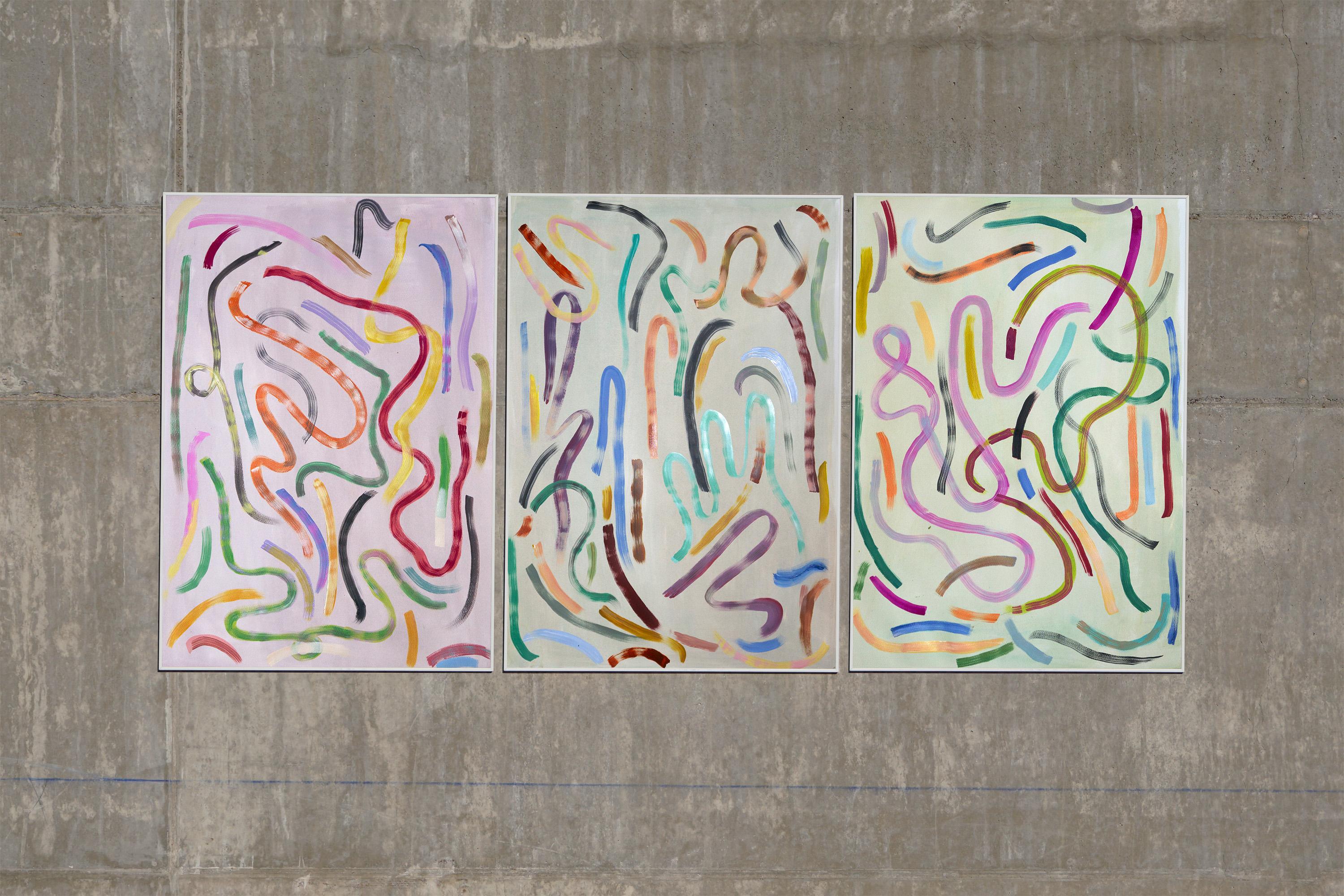 Pastel Ribbon, Miami Pastel Tones Painting on Paper, Color Abstract Brushstrokes 3