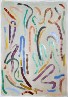 Pastel Ribbon, Miami Pastel Tones Painting on Paper, Color Abstract Brushstrokes