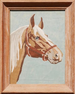 Pastel Teal-Toned Abstract Impressionist Painting of a Brown Horse