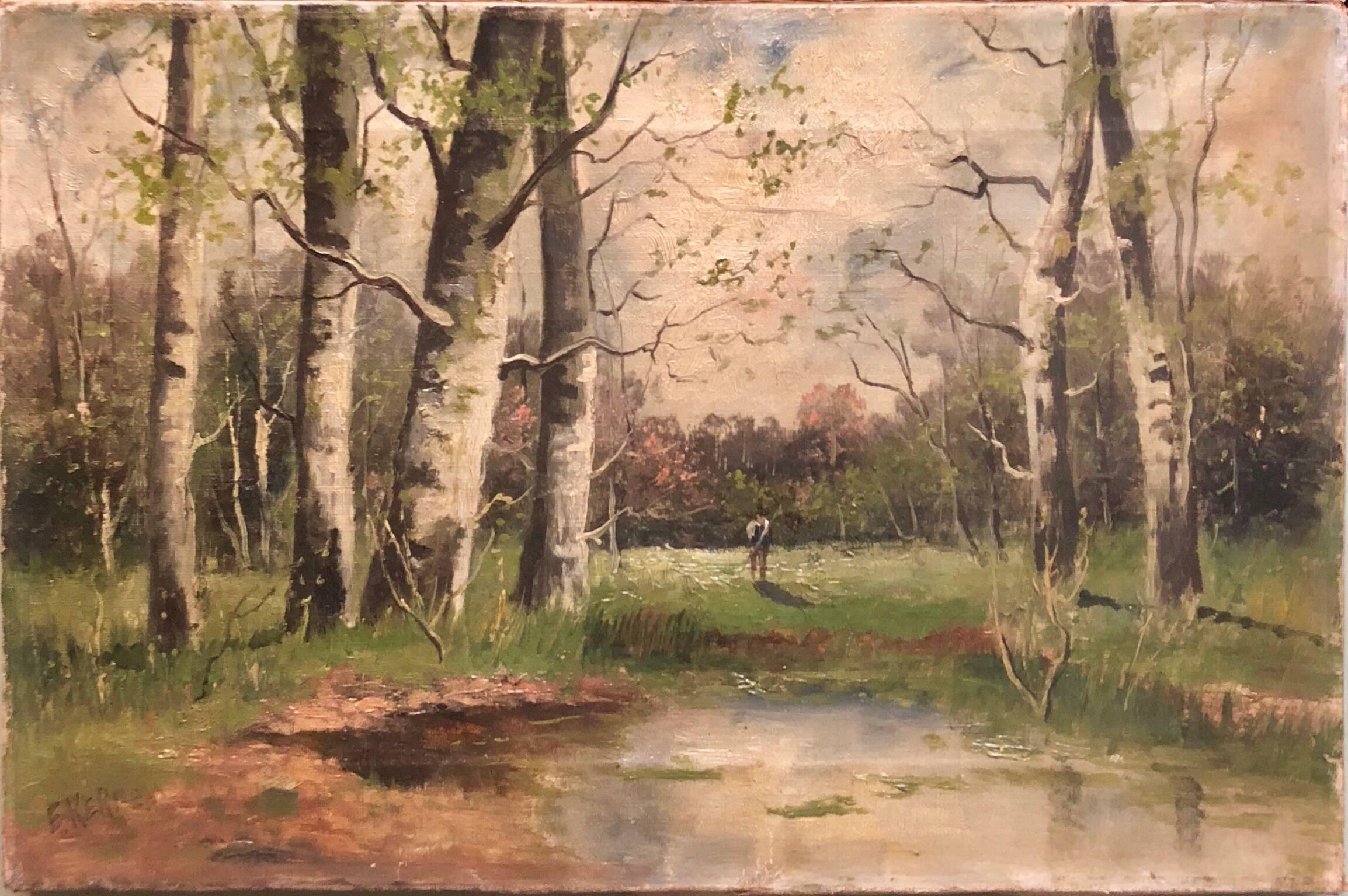 Unknown Figurative Painting - Pastoral Landscape Oil Painting Country Lane Scene