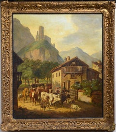 Pastoral Rustic scene Gallant shepherd and young woman 19th century Oil painting