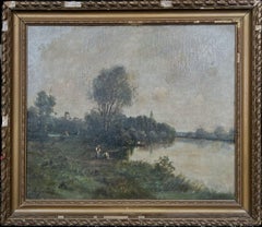 Pastoral Scene from the 19th century Framed landscape with Green