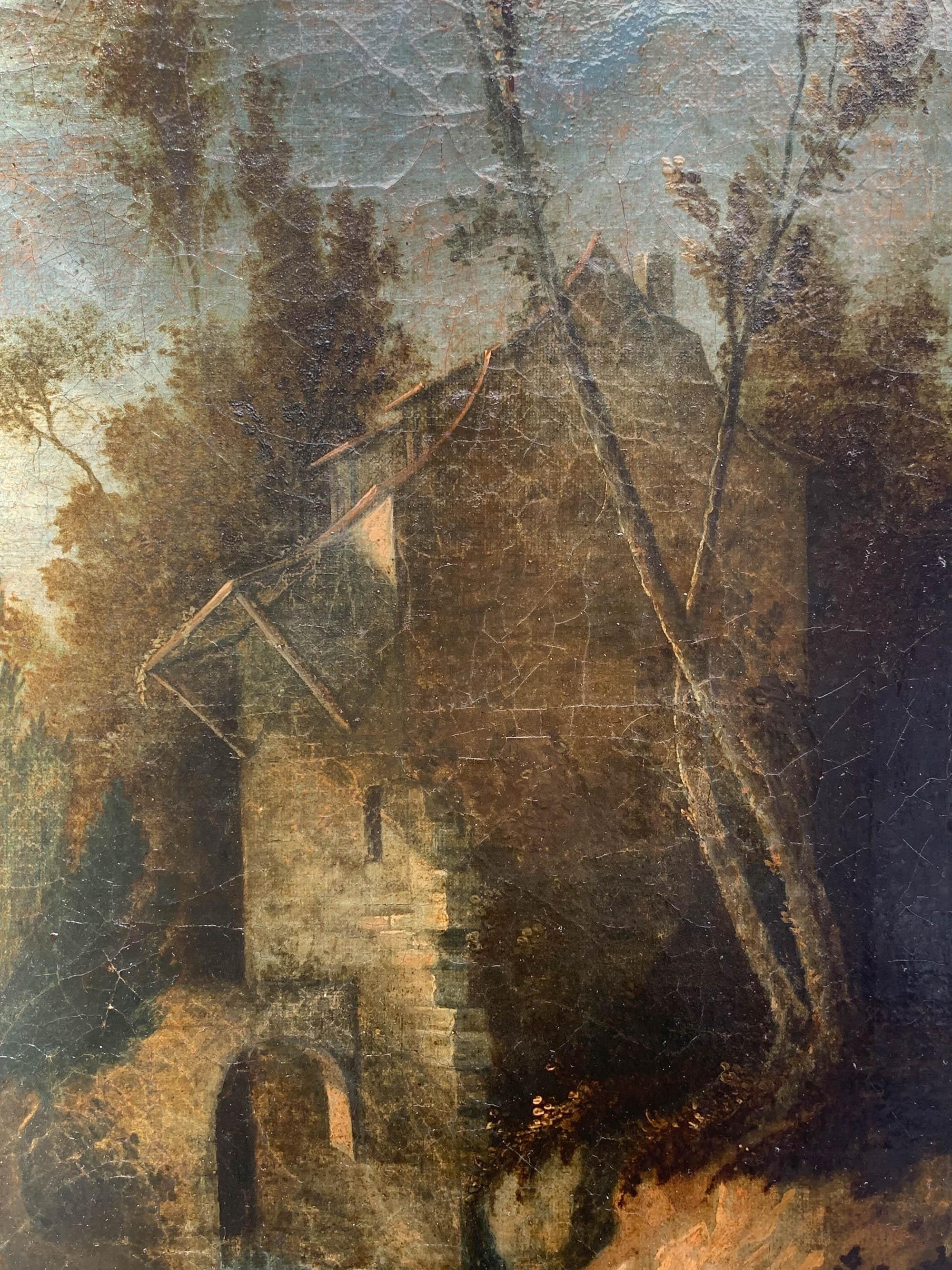 Pastorale Szene mit Mühle und Waldlandschaft, Mitte des 18. Jahrhunderts (Rokoko), Painting, von Unknown