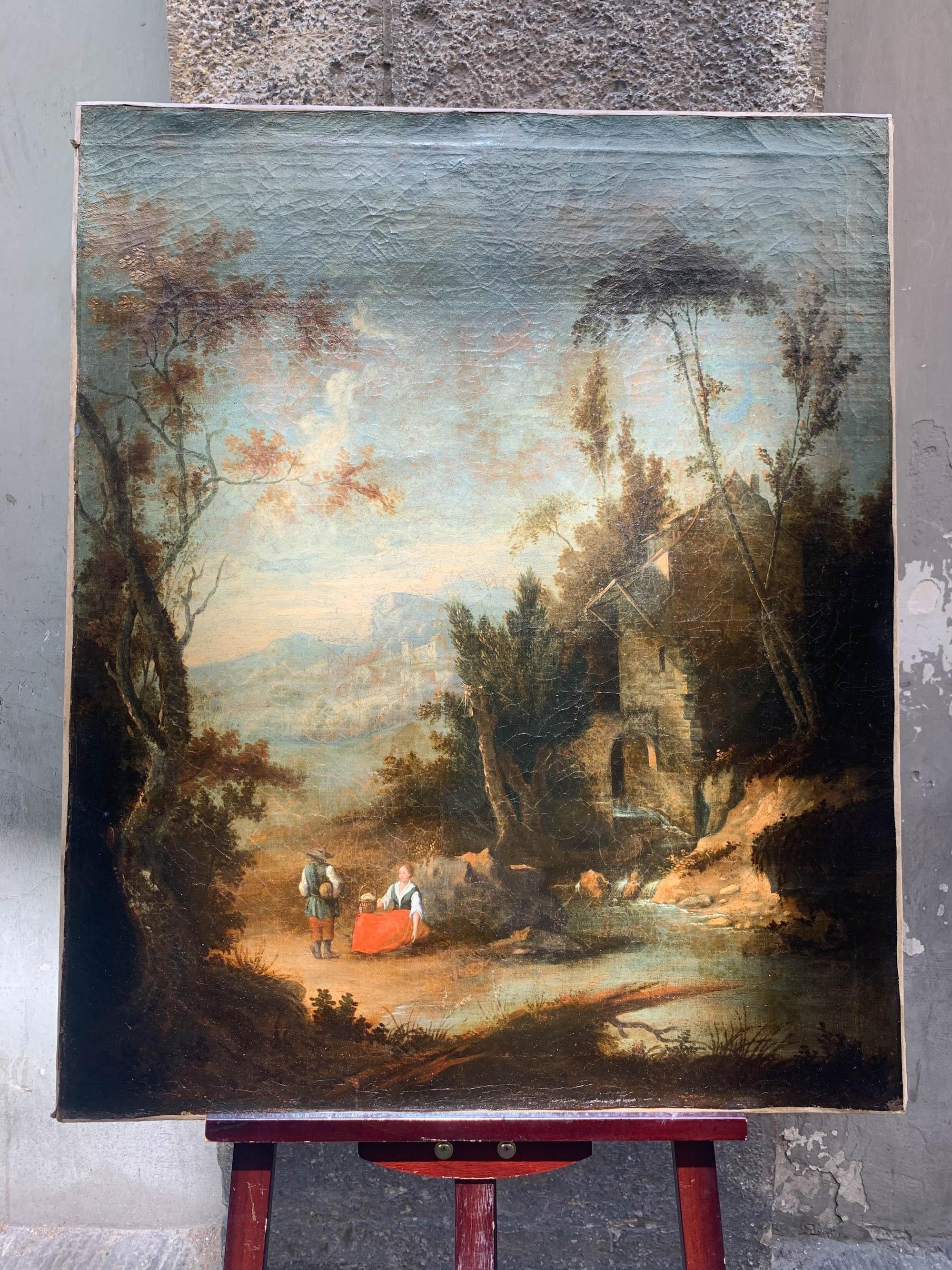 Pastorale Szene mit Mühle und Waldlandschaft, Mitte des 18. Jahrhunderts im Angebot 1