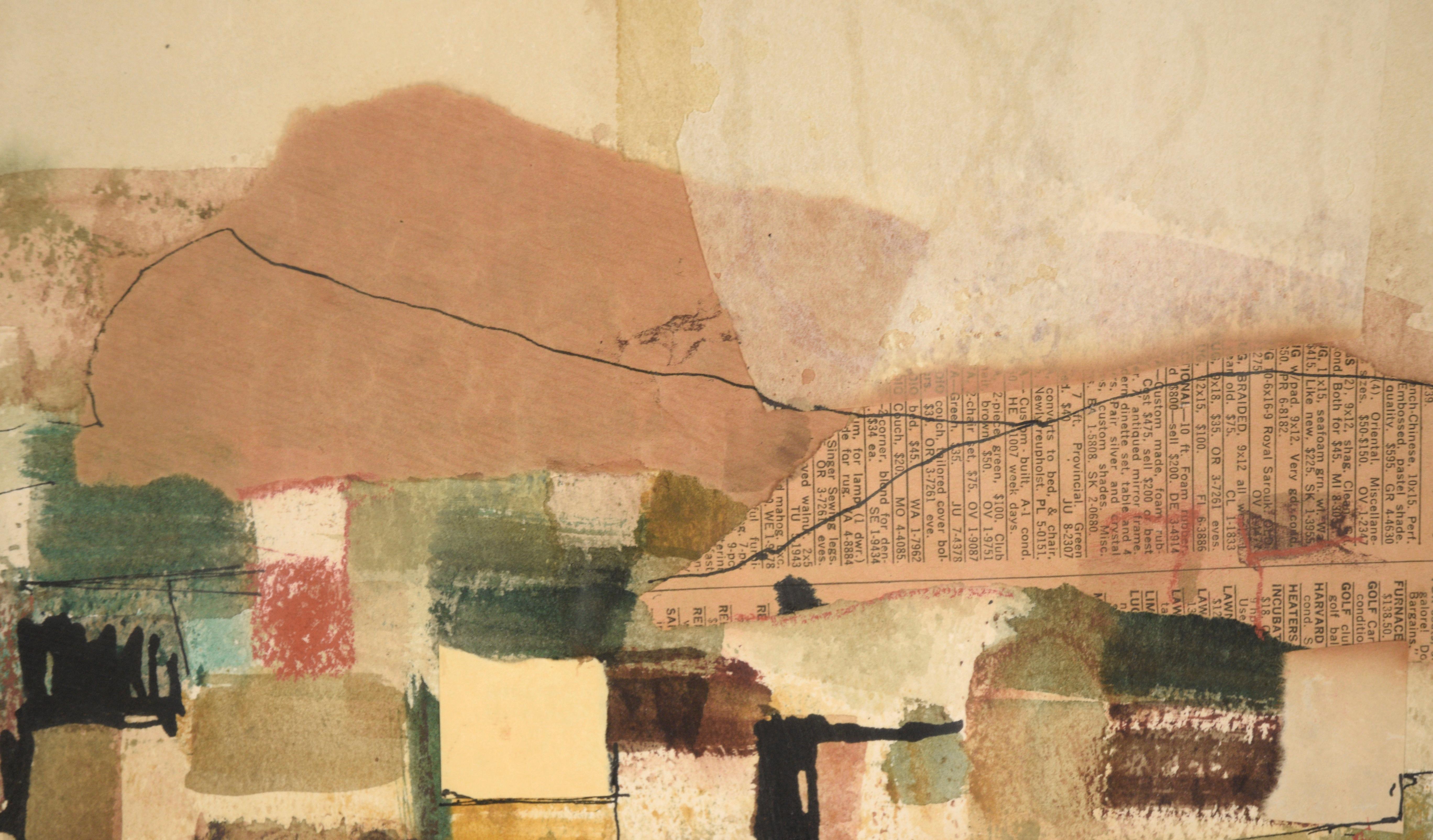 Paysage abstrait patchwork - Beige Landscape Painting par Unknown