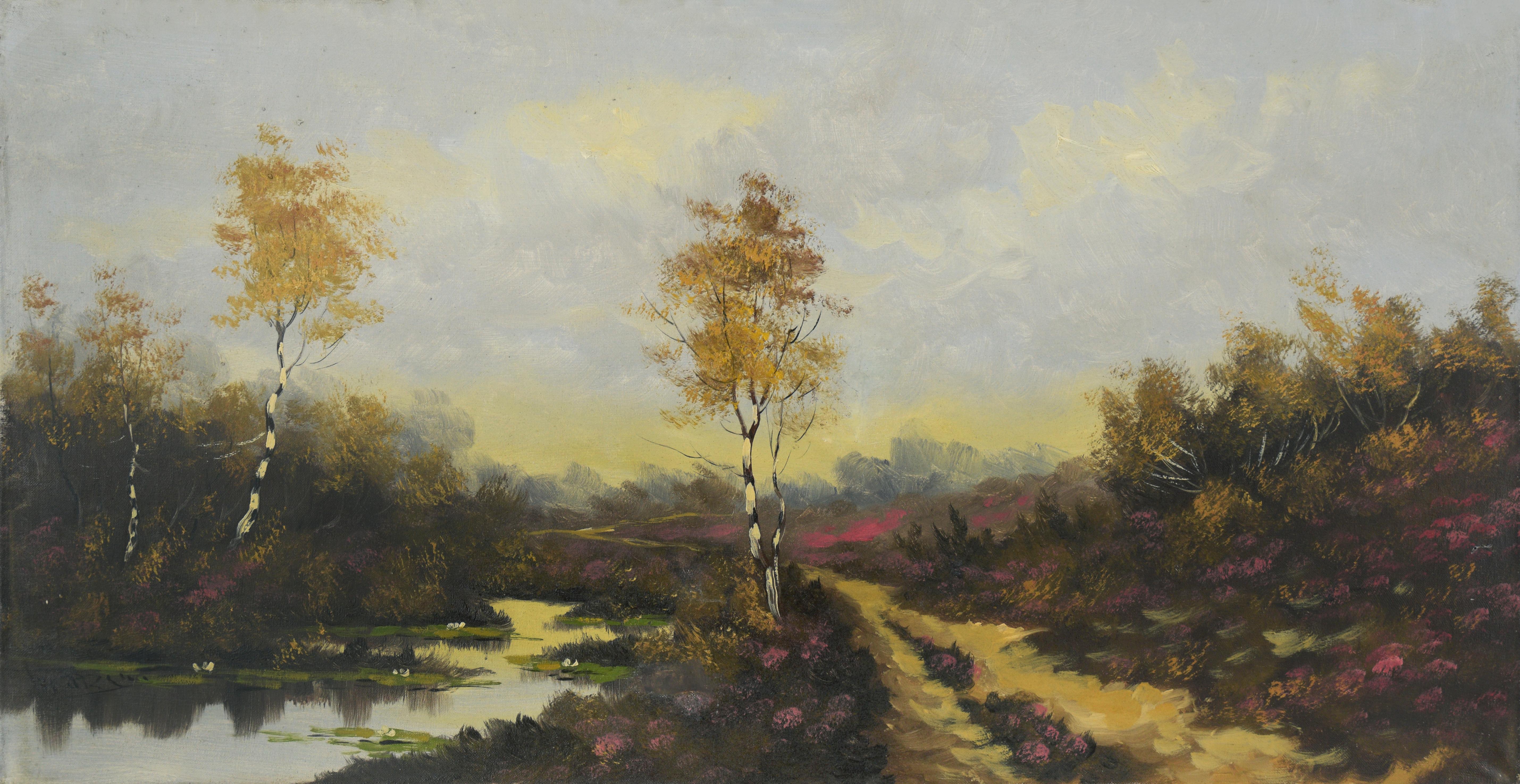 Unknown Landscape Painting – Path Along The River - Öl auf Leinwand