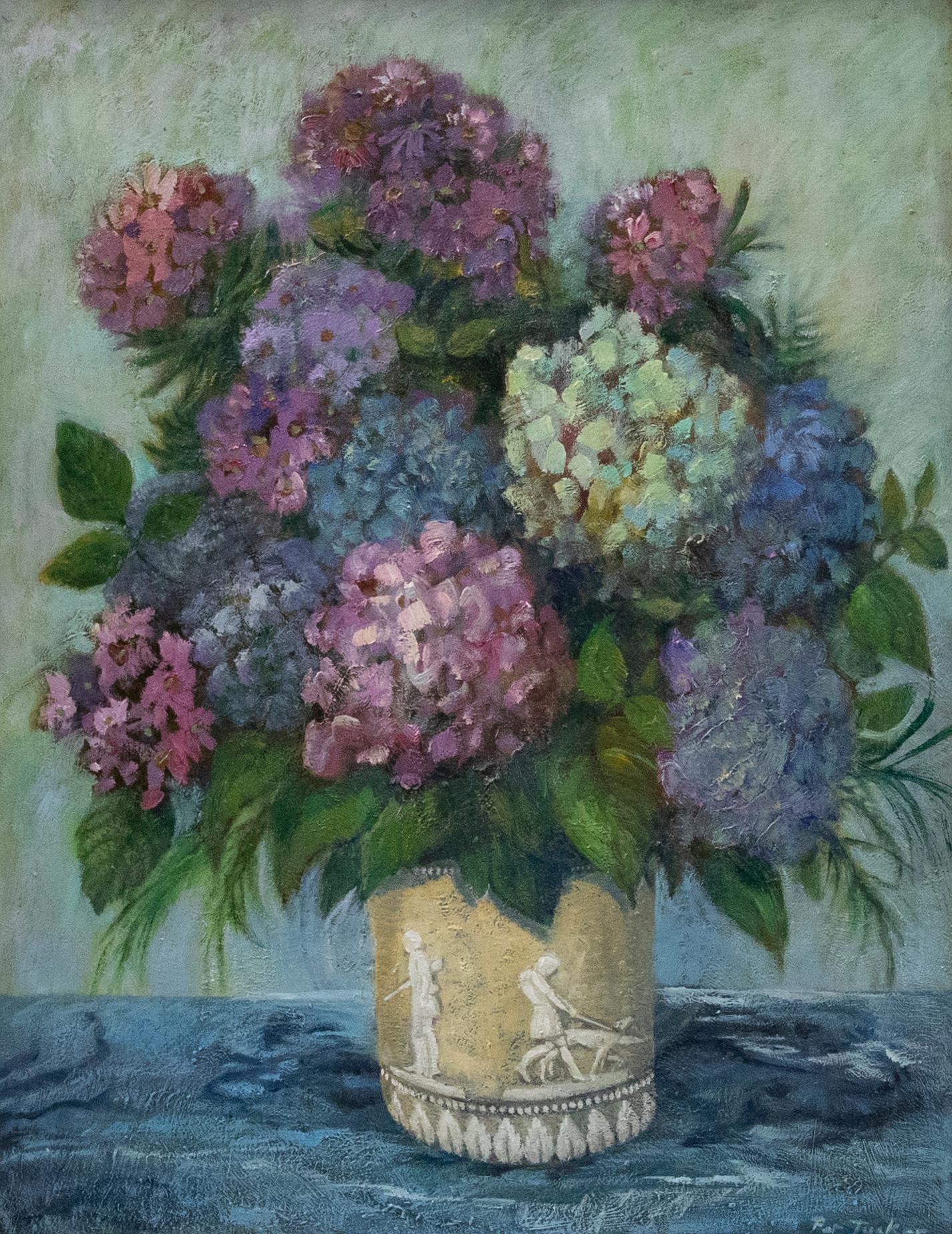 Patricia Tucker - 20th Century Oil, Hydrangeas - Painting by Unknown