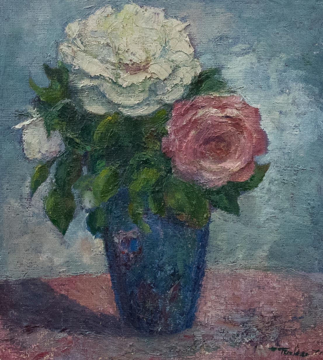 Unknown Still-Life Painting - Patricia Tucker - Mid 20th Century Oil, Still Life of Roses
